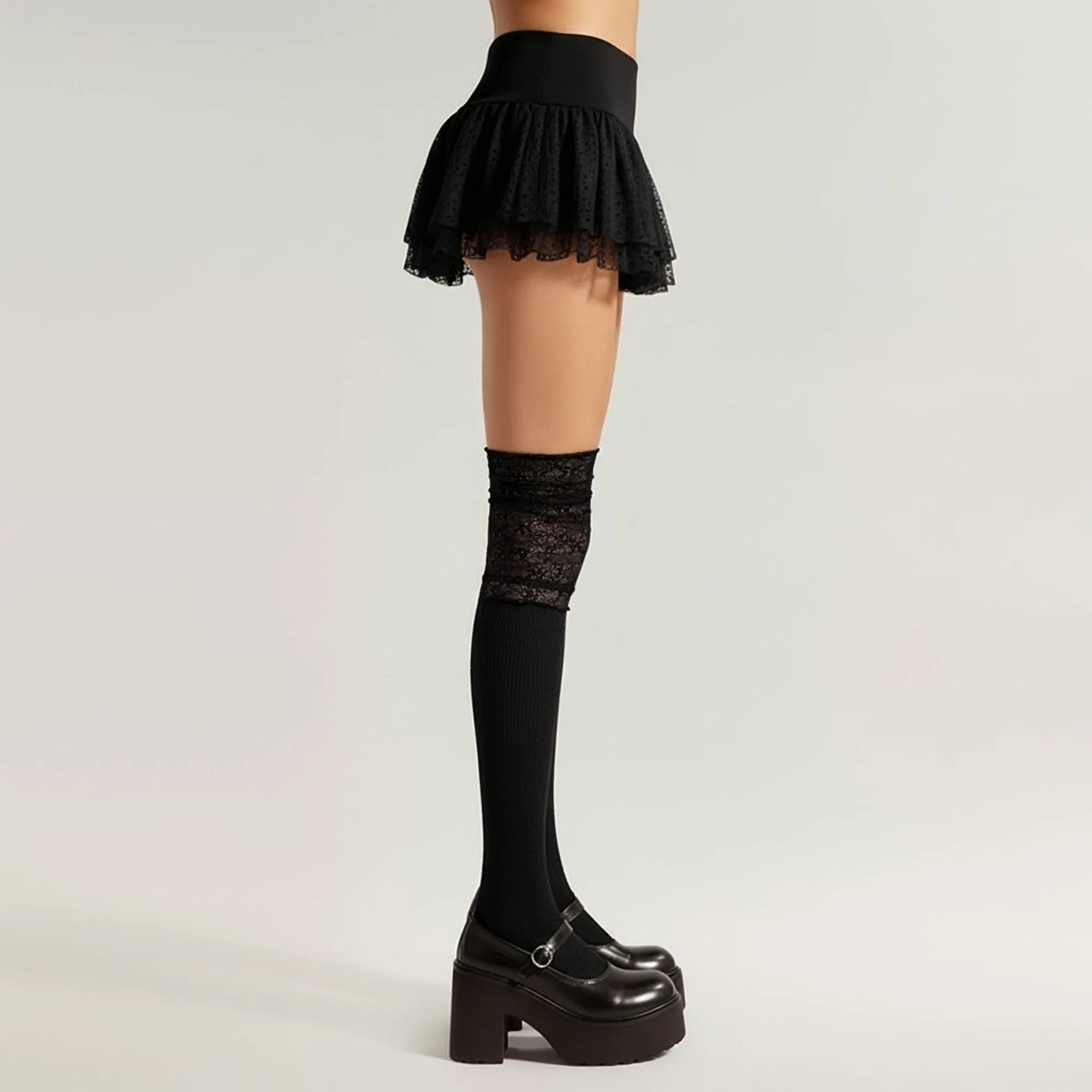 Anna-Kaci 3-PC Women's Lace Cuff Knee High Socks with Stretch Fit and Ribbed Knit Design sold by Anna-Kaci product image thumbnail 4