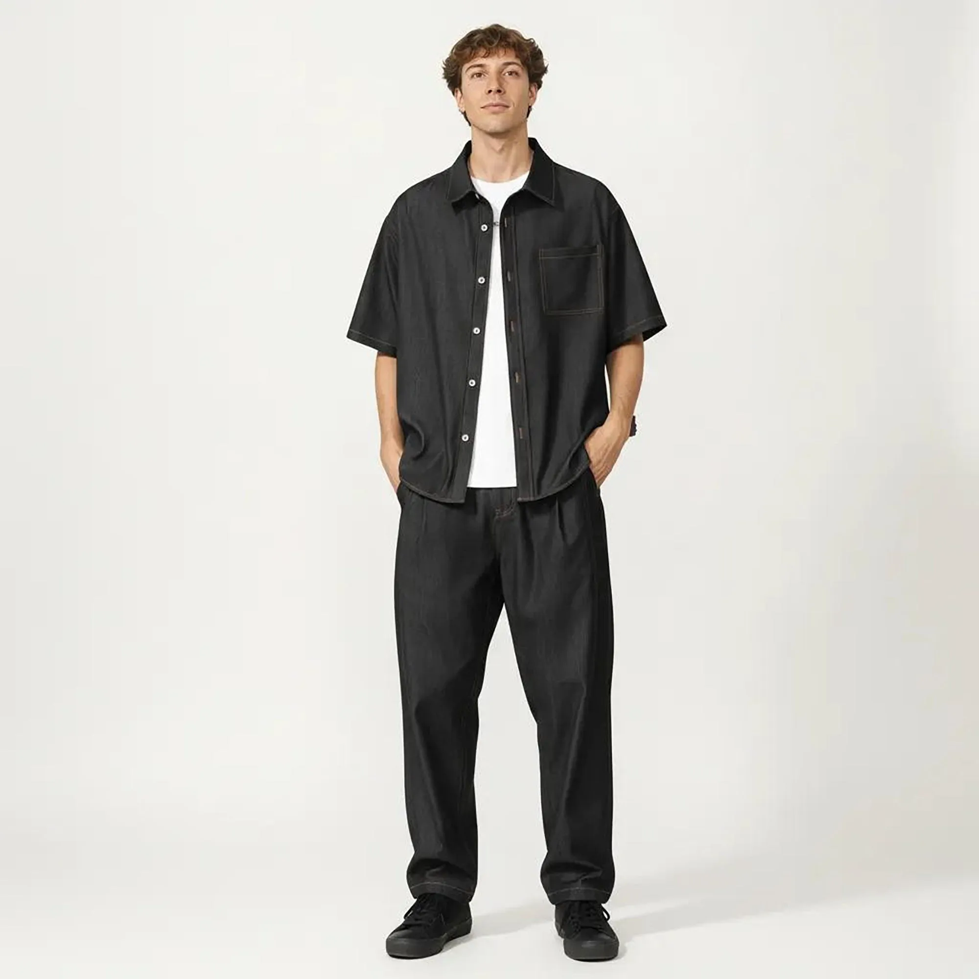 Anna-Kaci Men's Short Sleeve Button Front Shirt with Chest Pocket and Relaxed Fit sold by Anna-Kaci product image thumbnail 3