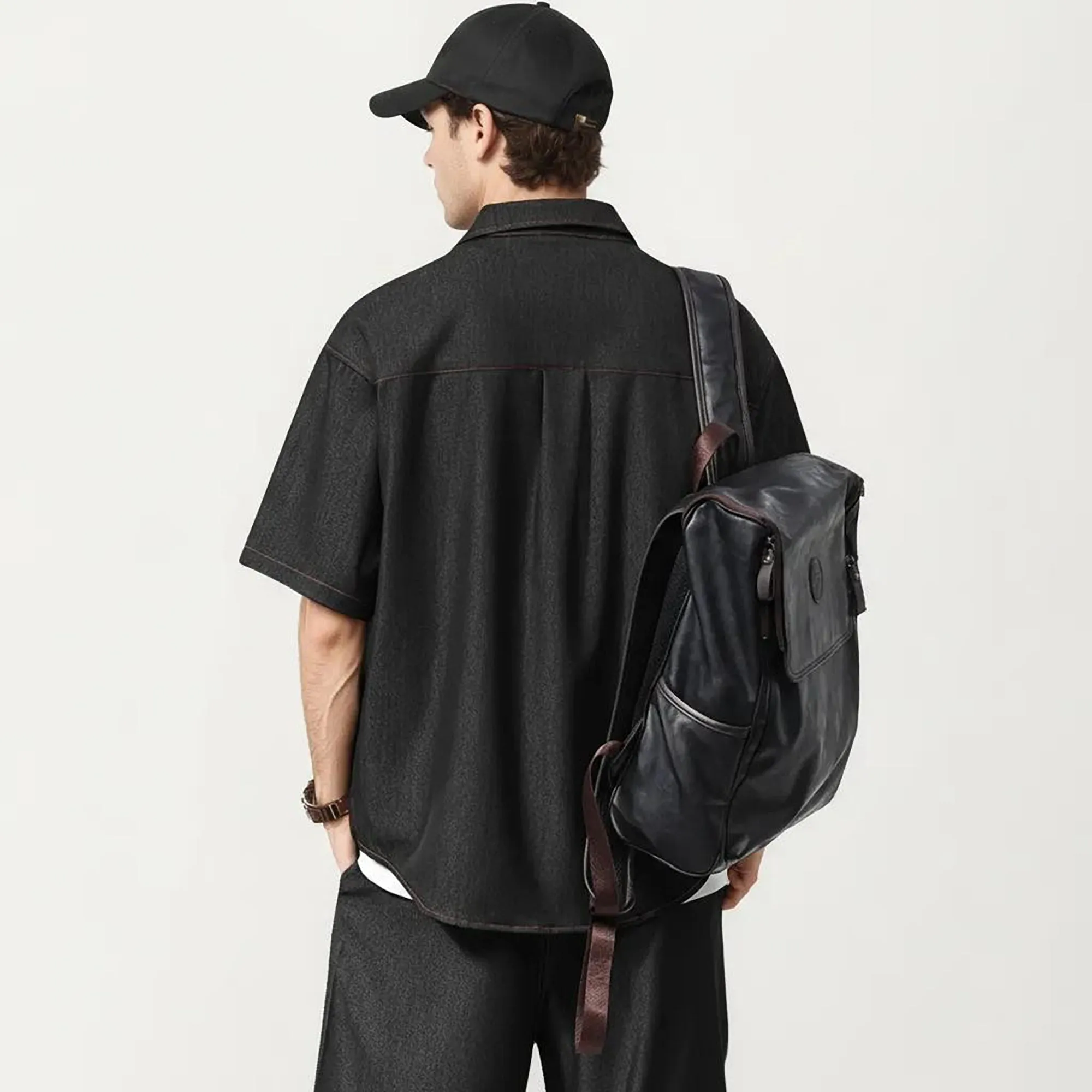 Anna-Kaci Men's Short Sleeve Button Front Shirt with Chest Pocket and Relaxed Fit sold by Anna-Kaci product image thumbnail 5