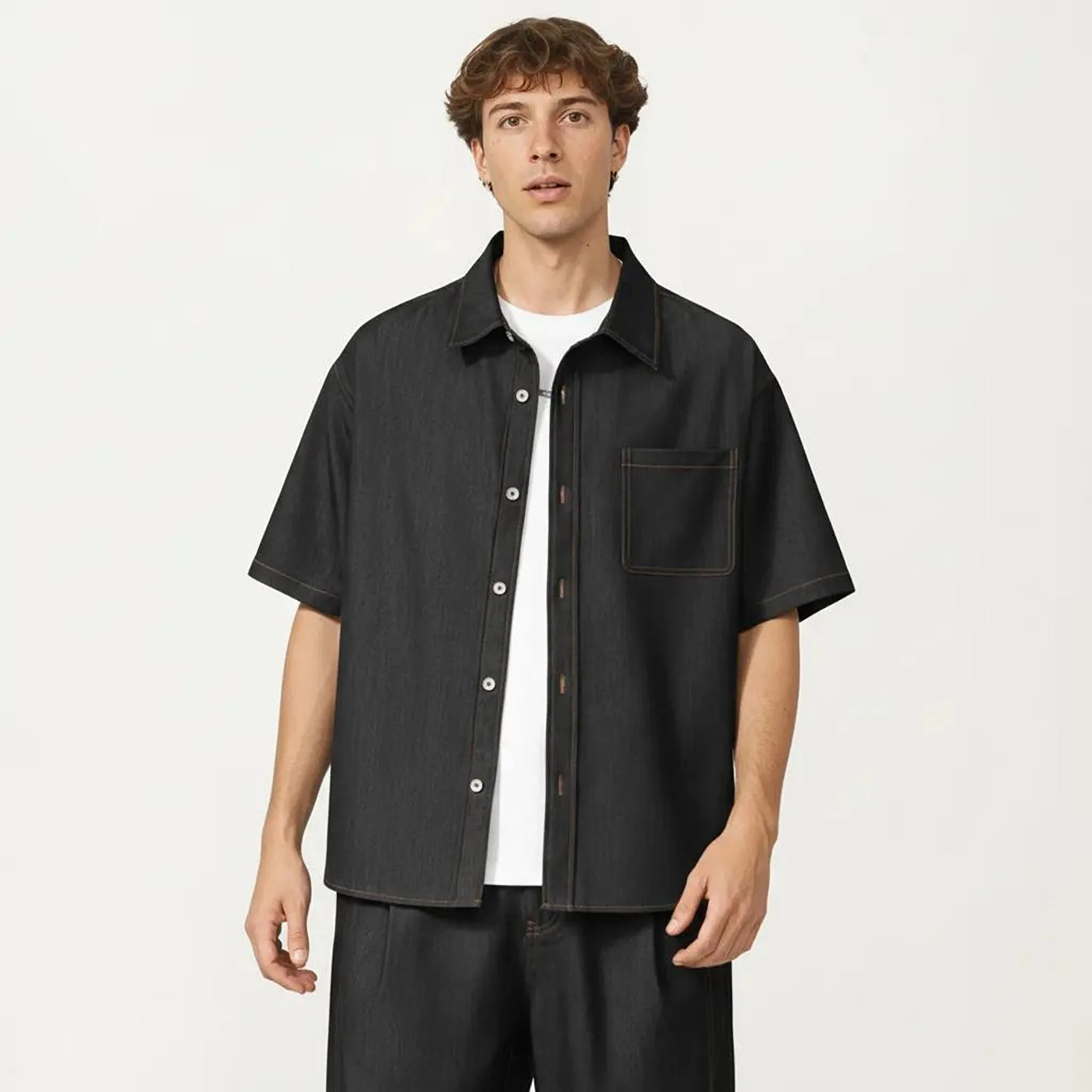 Anna-Kaci Men's Short Sleeve Button Front Shirt with Chest Pocket and Relaxed Fit sold by Anna-Kaci product image thumbnail 2