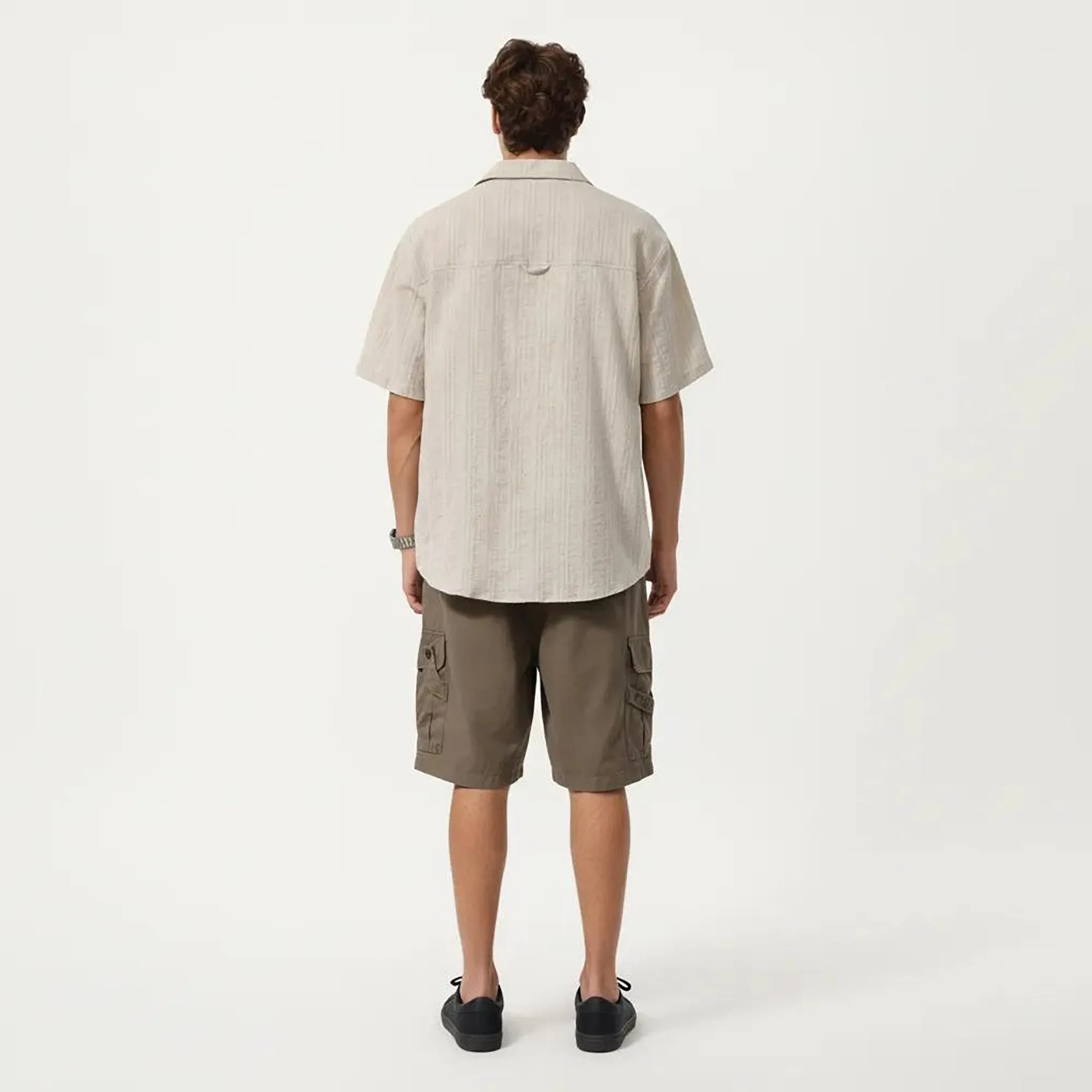 Anna-Kaci Men's Short Sleeve Button-Up Shirt with Textured Fabric and Dual Chest Pockets sold by Anna-Kaci product image thumbnail 4