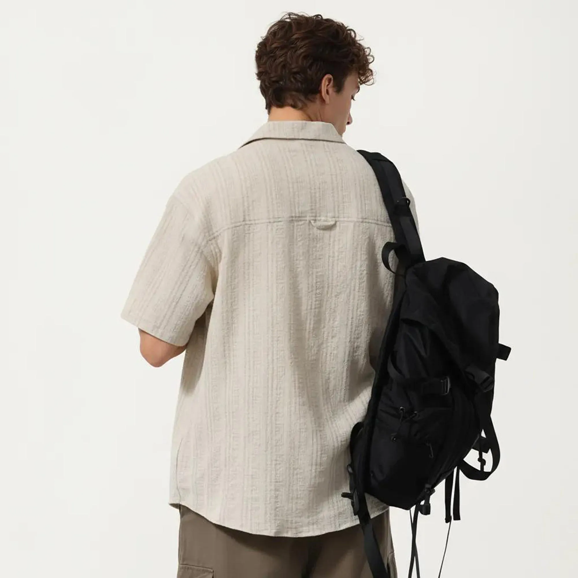 Anna-Kaci Men's Short Sleeve Button-Up Shirt with Textured Fabric and Dual Chest Pockets sold by Anna-Kaci product image thumbnail 5