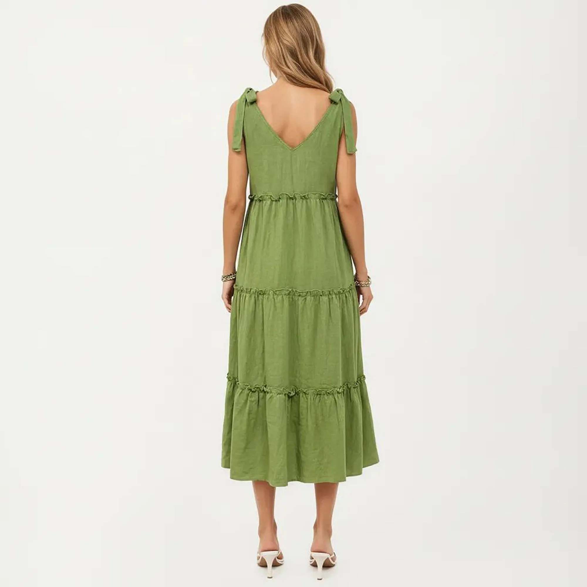 Anna-Kaci Women's Sleeveless Tiered Midi Dress with V Neckline and Shoulder Tie Detail sold by Anna-Kaci product image thumbnail 2