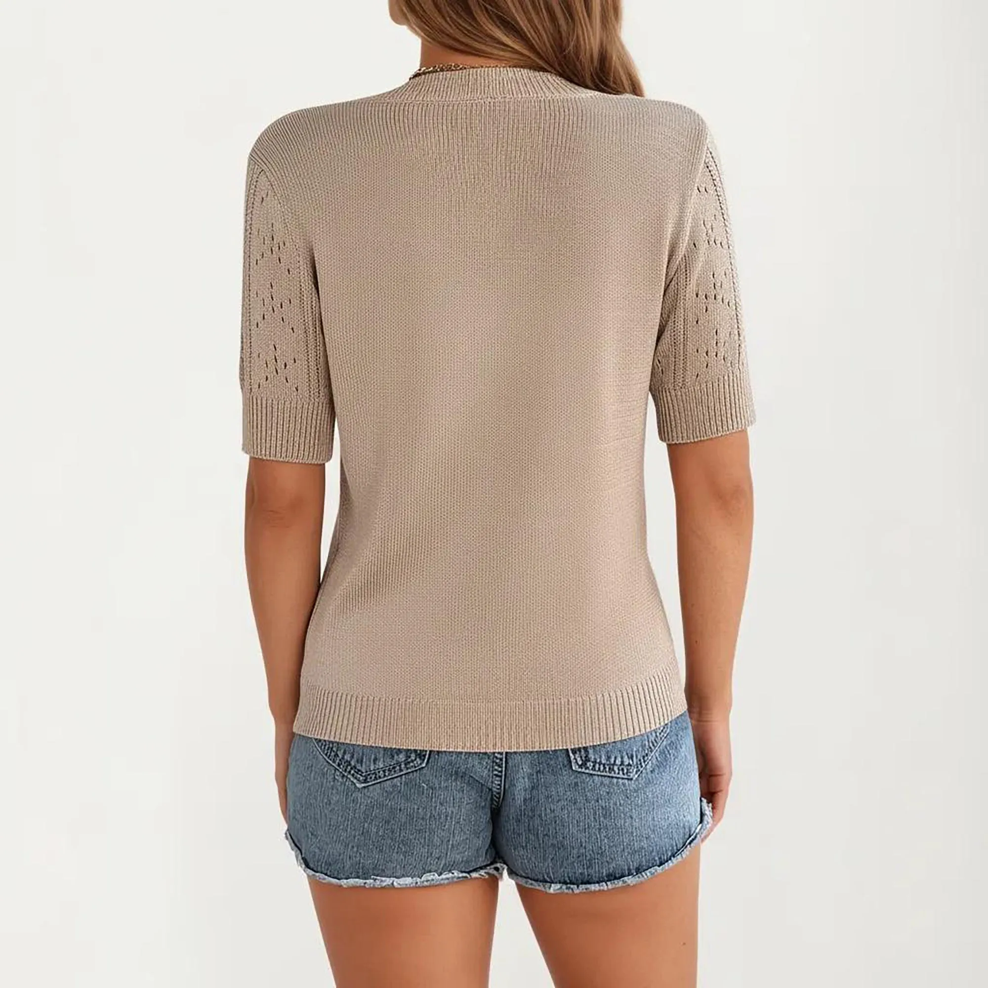 Anna-Kaci Women's Short Sleeve Open Knit Pullover Sweater Top with Crew Neck and Relaxed Fit sold by Anna-Kaci product image thumbnail 5