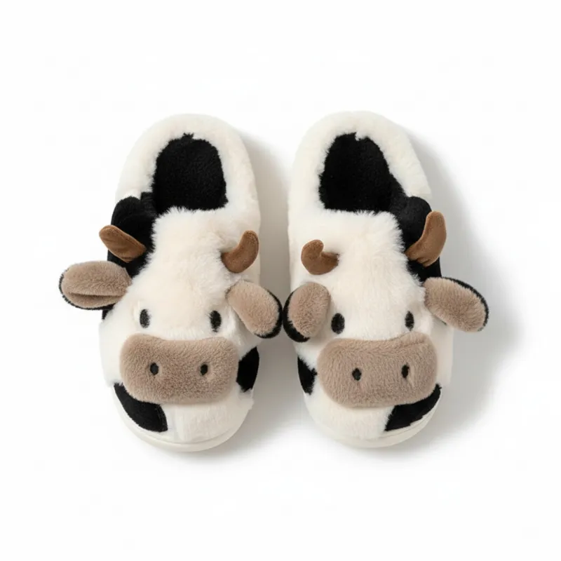 Anna-Kaci Lounge Women¡¯s Plush Cow Character Slide Slippers with Soft Faux Fur Texture and Cushioned Footbed made by Anna-Kaci