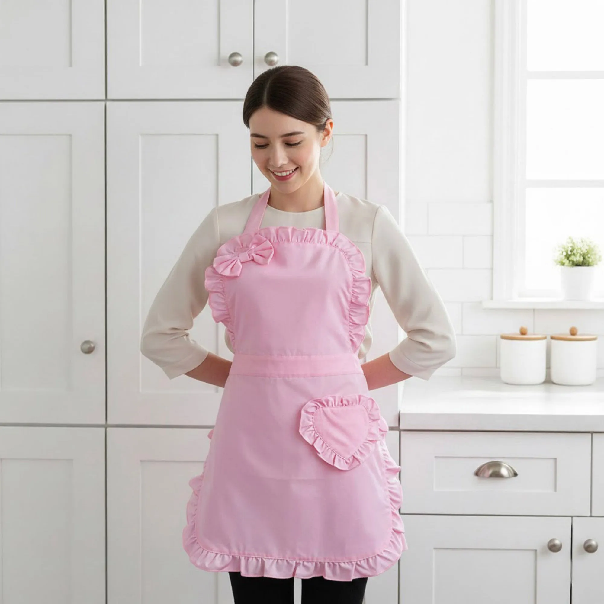 Anna-Kaci Ruffle Trim Valentine Heart Pocket Kitchen Apron with Adjustable Neck and Waist Ties sold by Anna-Kaci product image thumbnail 2