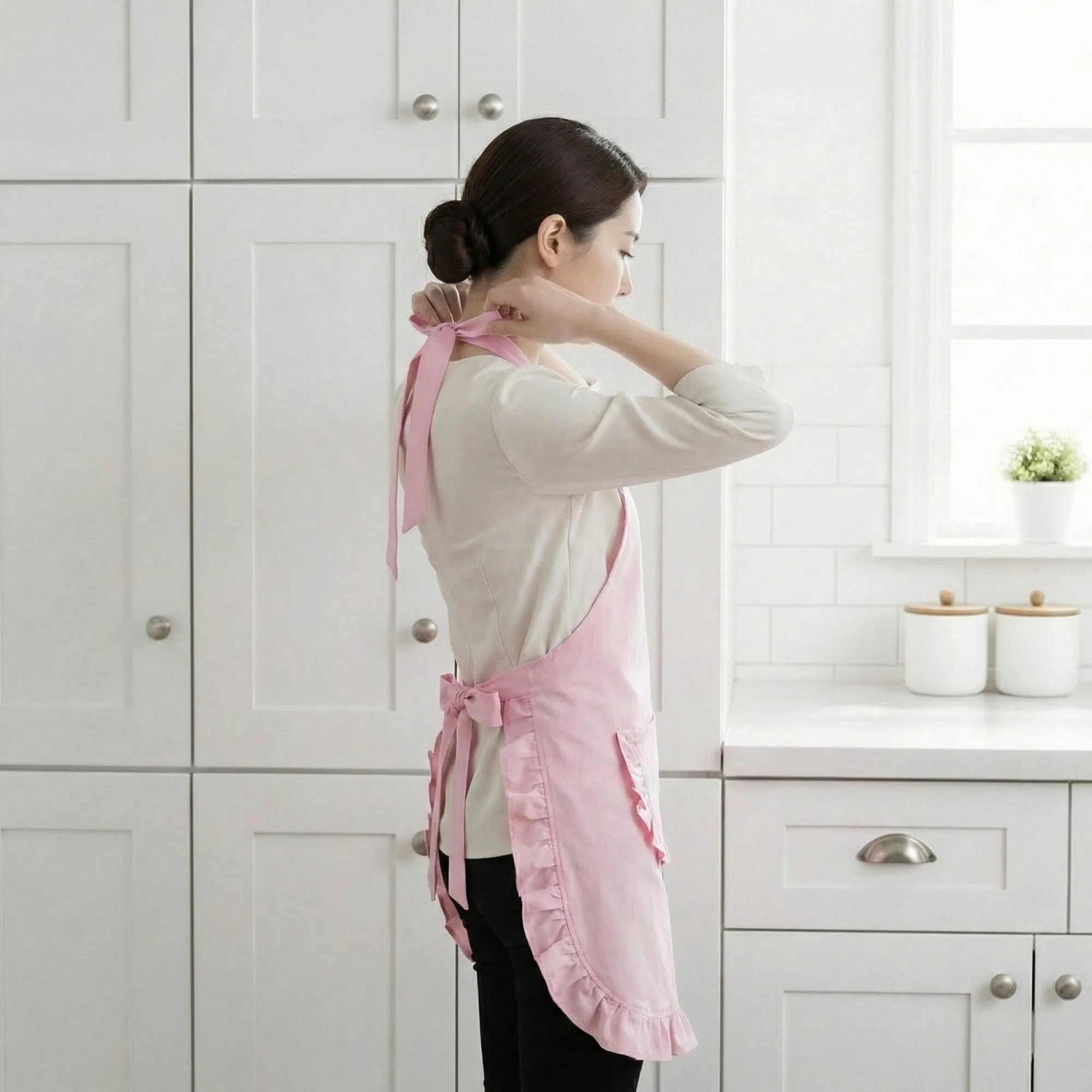 Anna-Kaci Ruffle Trim Valentine Heart Pocket Kitchen Apron with Adjustable Neck and Waist Ties sold by Anna-Kaci product image thumbnail 3