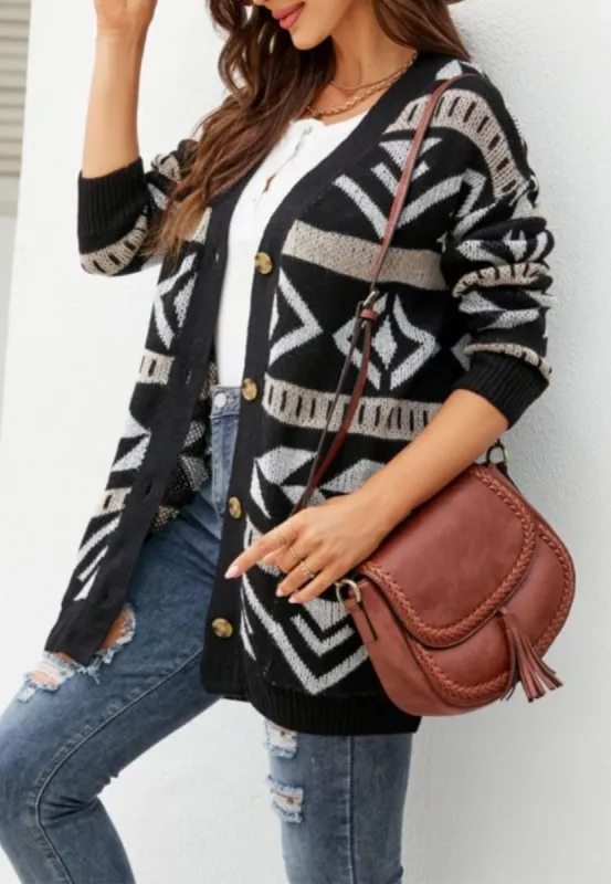Aztec Print Button Down Cardigan sold by Anna-Kaci