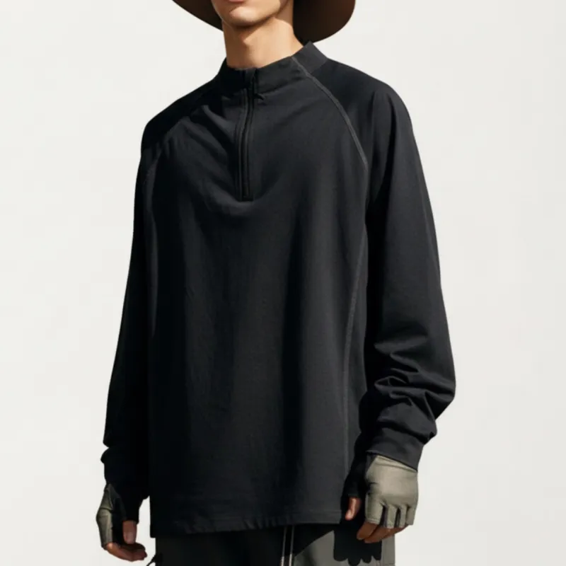 Anna-Kaci Active Men's Long Sleeve Half Zip Athletic Top with Stand Collar and Thumbhole Cuffs sold by Anna-Kaci