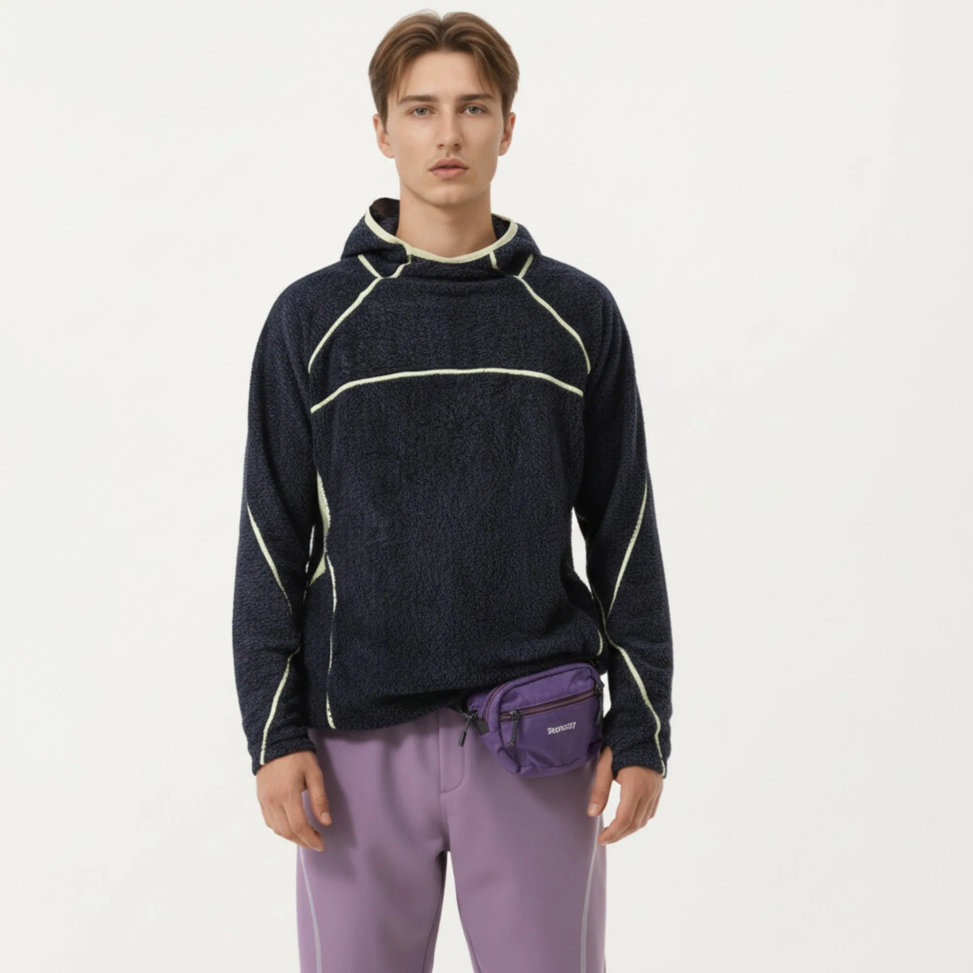 Anna-Kaci Active Men's Hooded Long Sleeve Pullover Top with Contrast Seam Detailing and Stretch Knit Construction sold by Anna-Kaci product image thumbnail 2