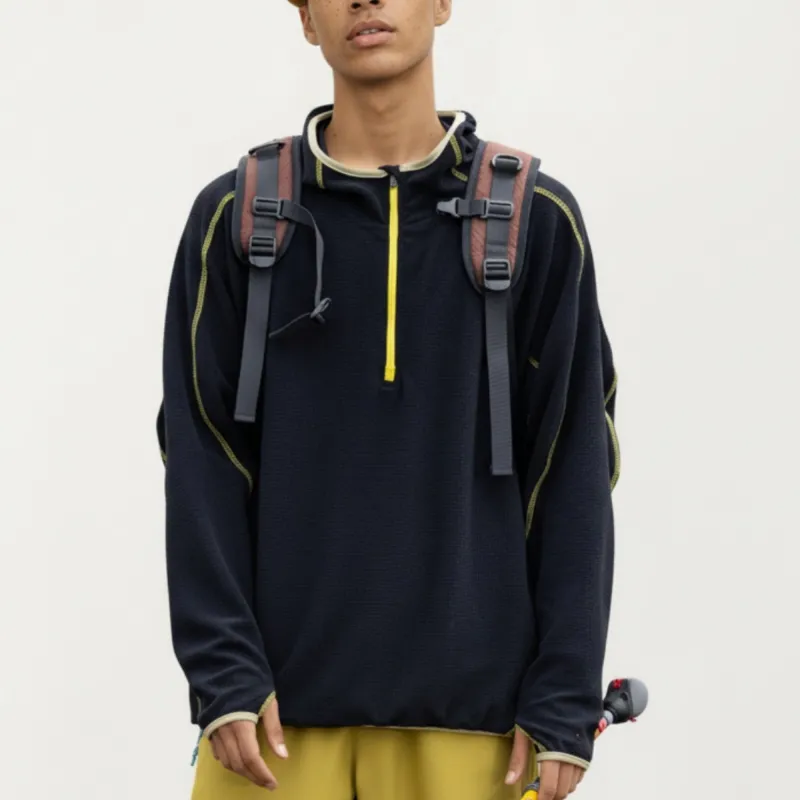 Anna-Kaci Active Men's Hooded Long Sleeve Pullover Top with Half Zip Front and Contrast Seam Detailing sold by Anna-Kaci