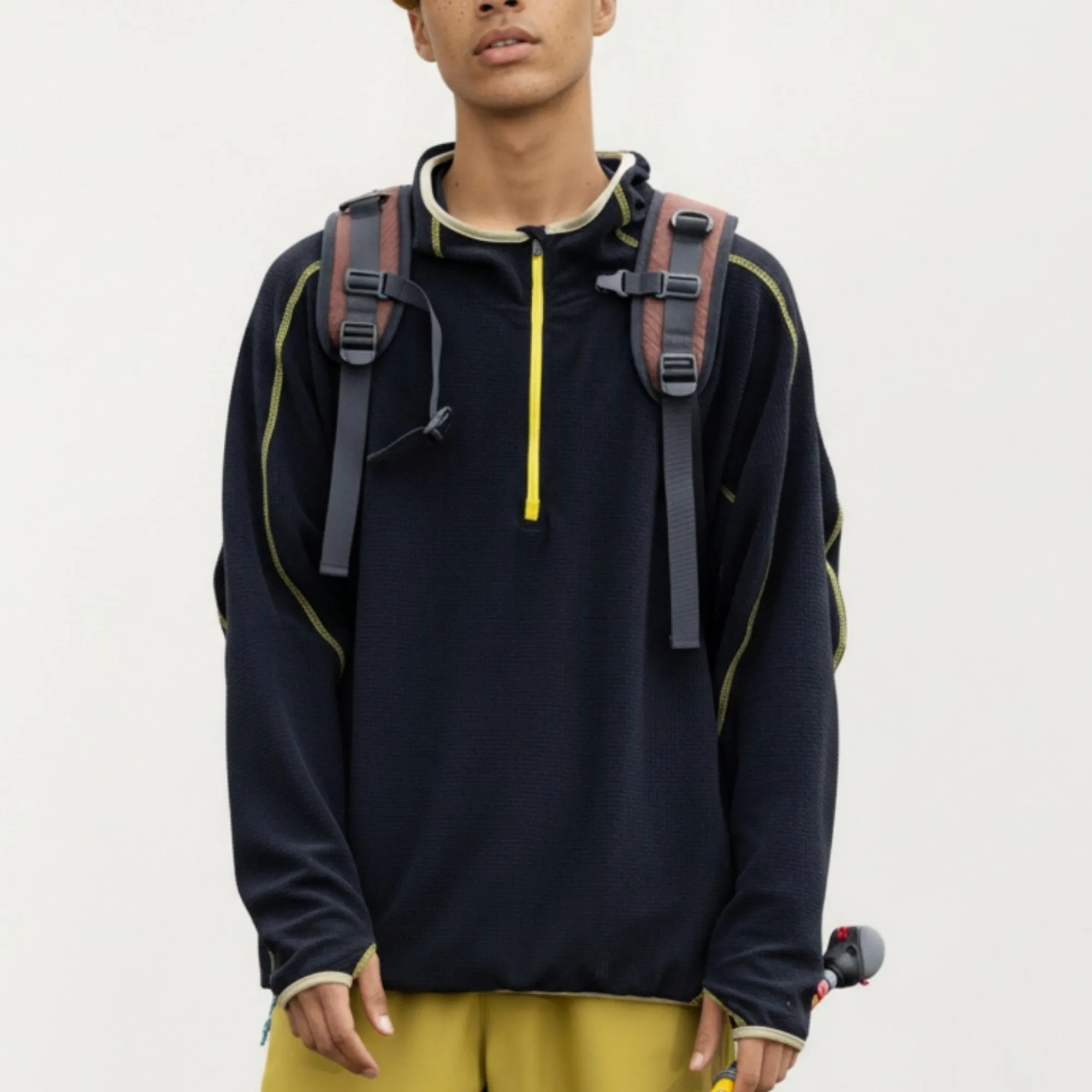 Anna-Kaci Active Men's Hooded Long Sleeve Pullover Top with Half Zip Front and Contrast Seam Detailing sold by Anna-Kaci