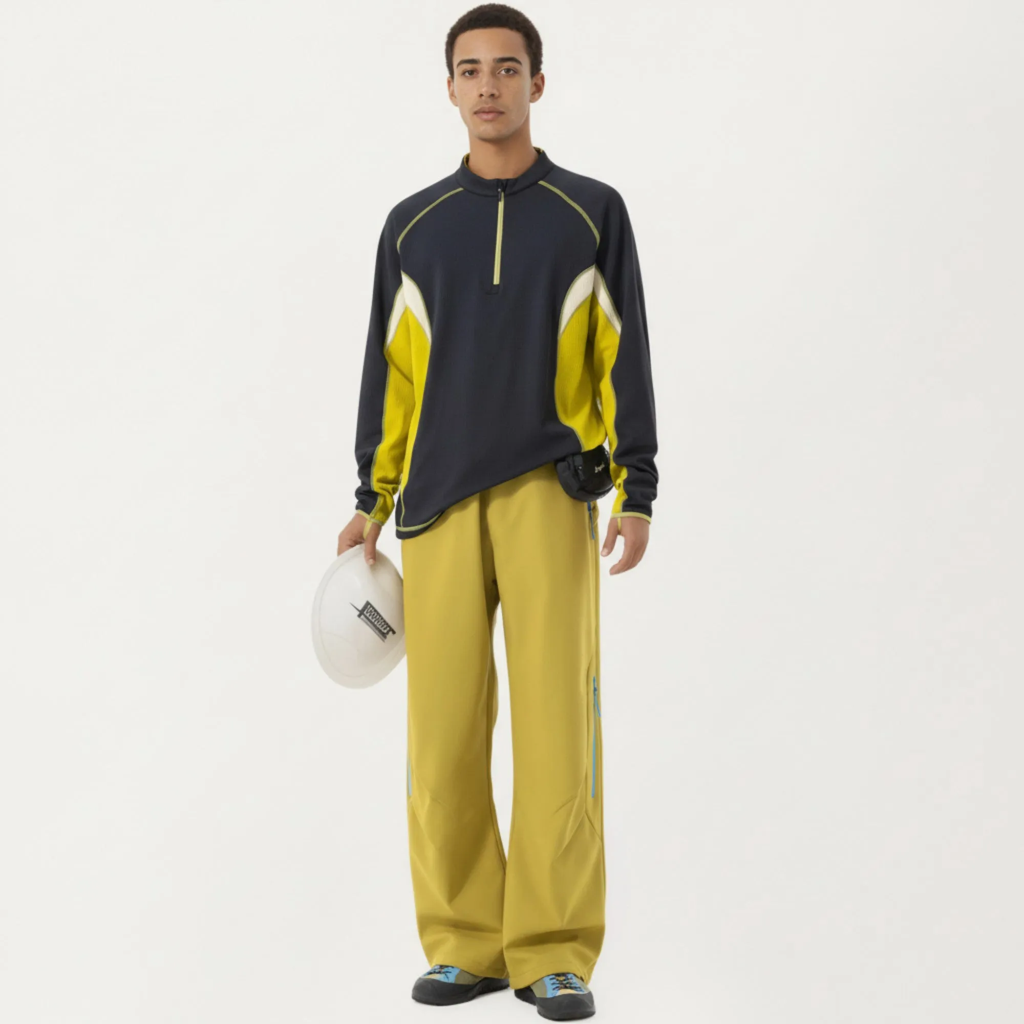 Anna-Kaci Active Men's Long Sleeve Half Zip Pullover Top with Color Block Panels and Contrast Seam Detailing sold by Anna-Kaci product image thumbnail 2