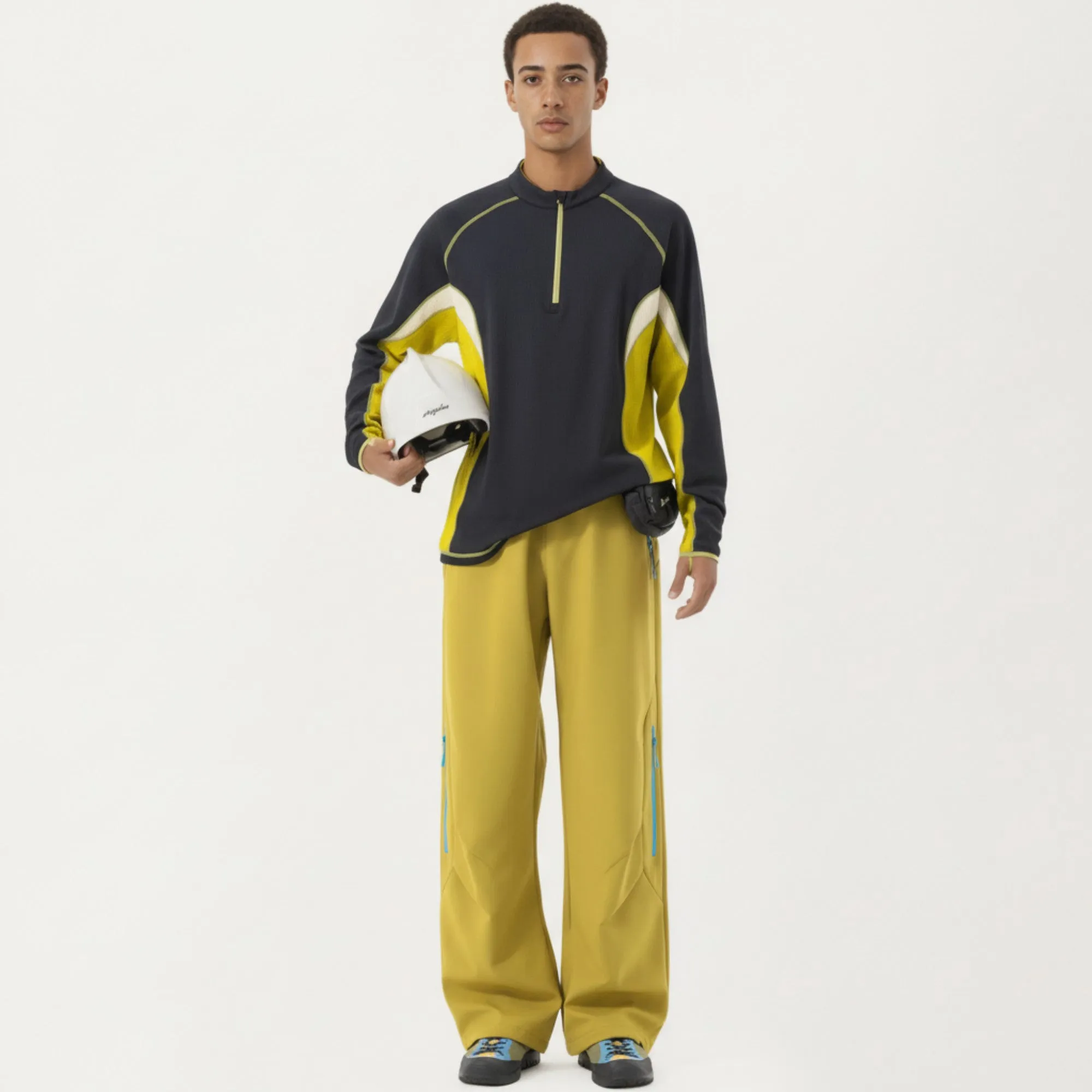 Anna-Kaci Active Men's Long Sleeve Half Zip Pullover Top with Color Block Panels and Contrast Seam Detailing sold by Anna-Kaci product image thumbnail 3