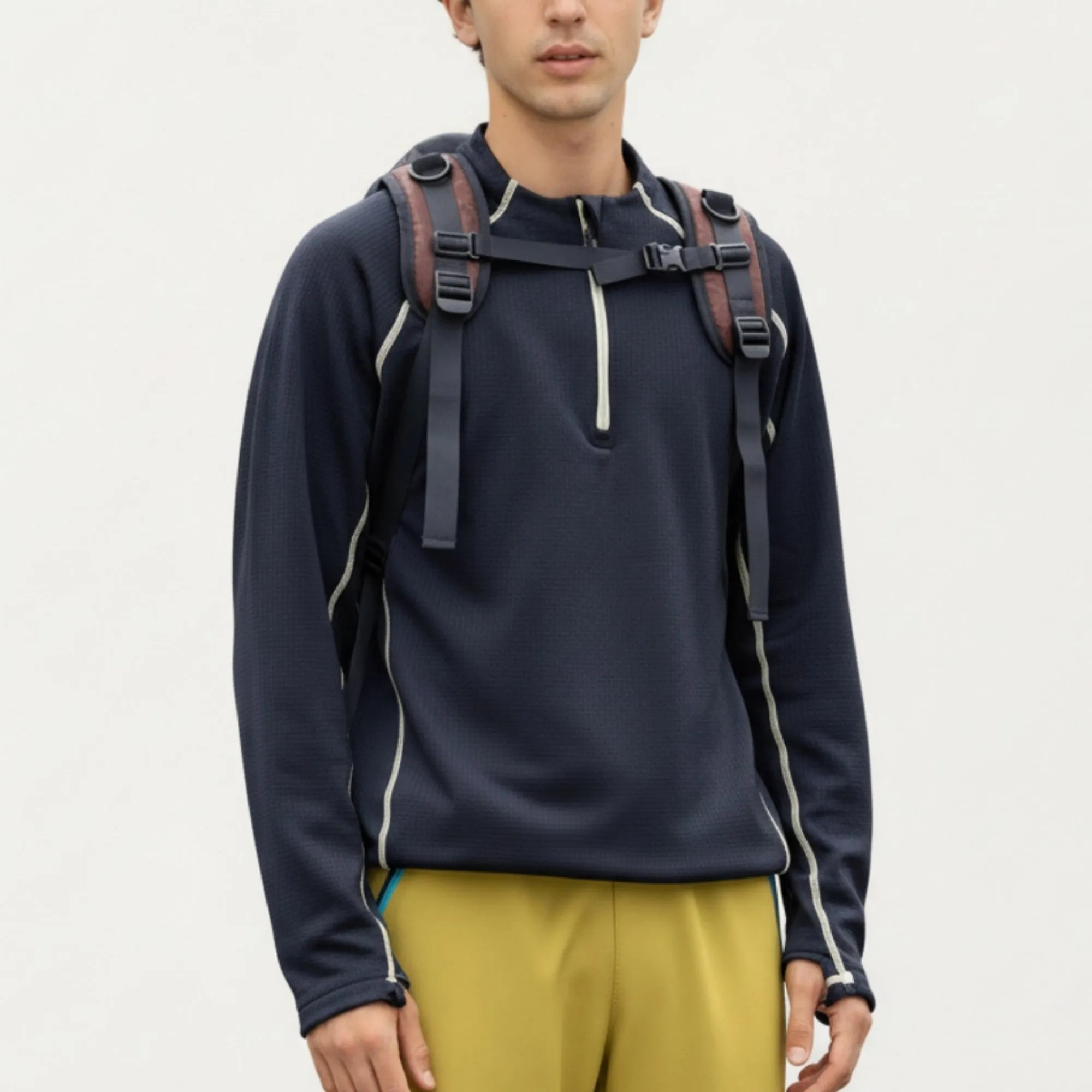 Anna-Kaci Active Men's Long Sleeve Half Zip Pullover Top with Textured Knit Fabric and Contrast Seam Detailing sold by Anna-Kaci