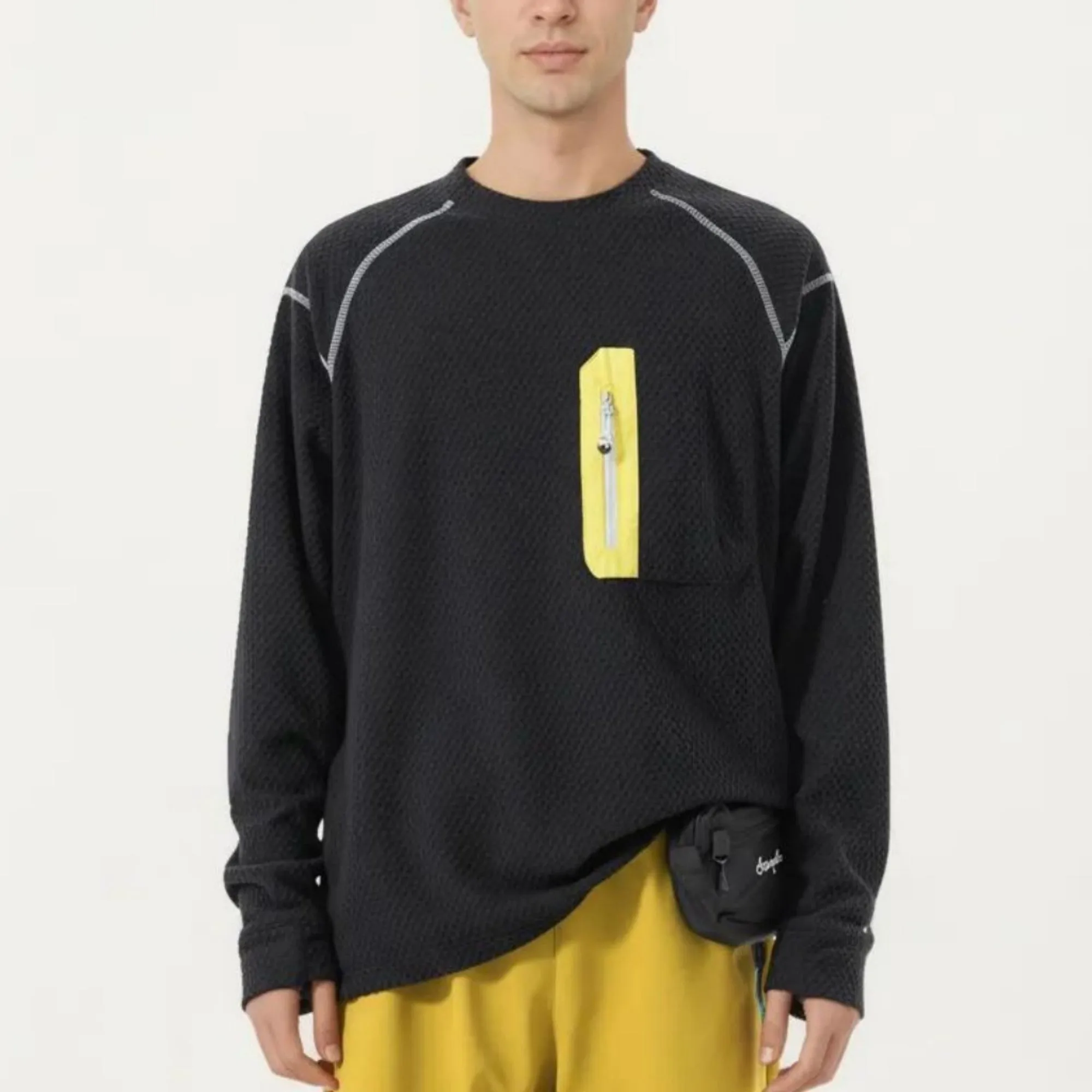 Anna-Kaci Active Men's Long Sleeve Crew Neck Pullover Top with Textured Knit Fabric and Zipper Chest Pocket sold by Anna-Kaci