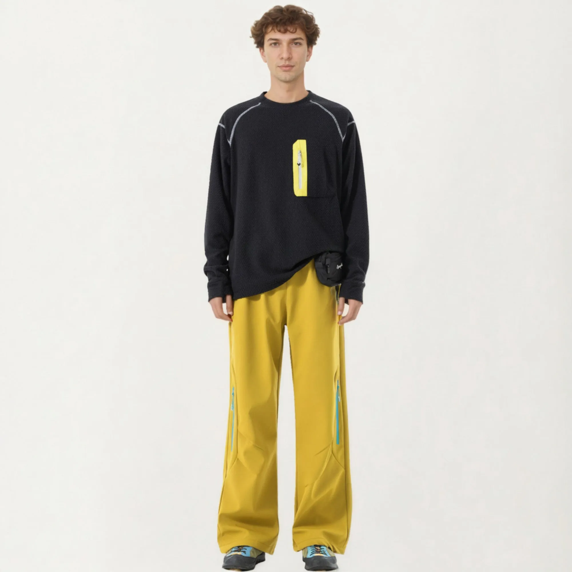 Anna-Kaci Active Men's Long Sleeve Crew Neck Pullover Top with Textured Knit Fabric and Zipper Chest Pocket sold by Anna-Kaci product image thumbnail 2