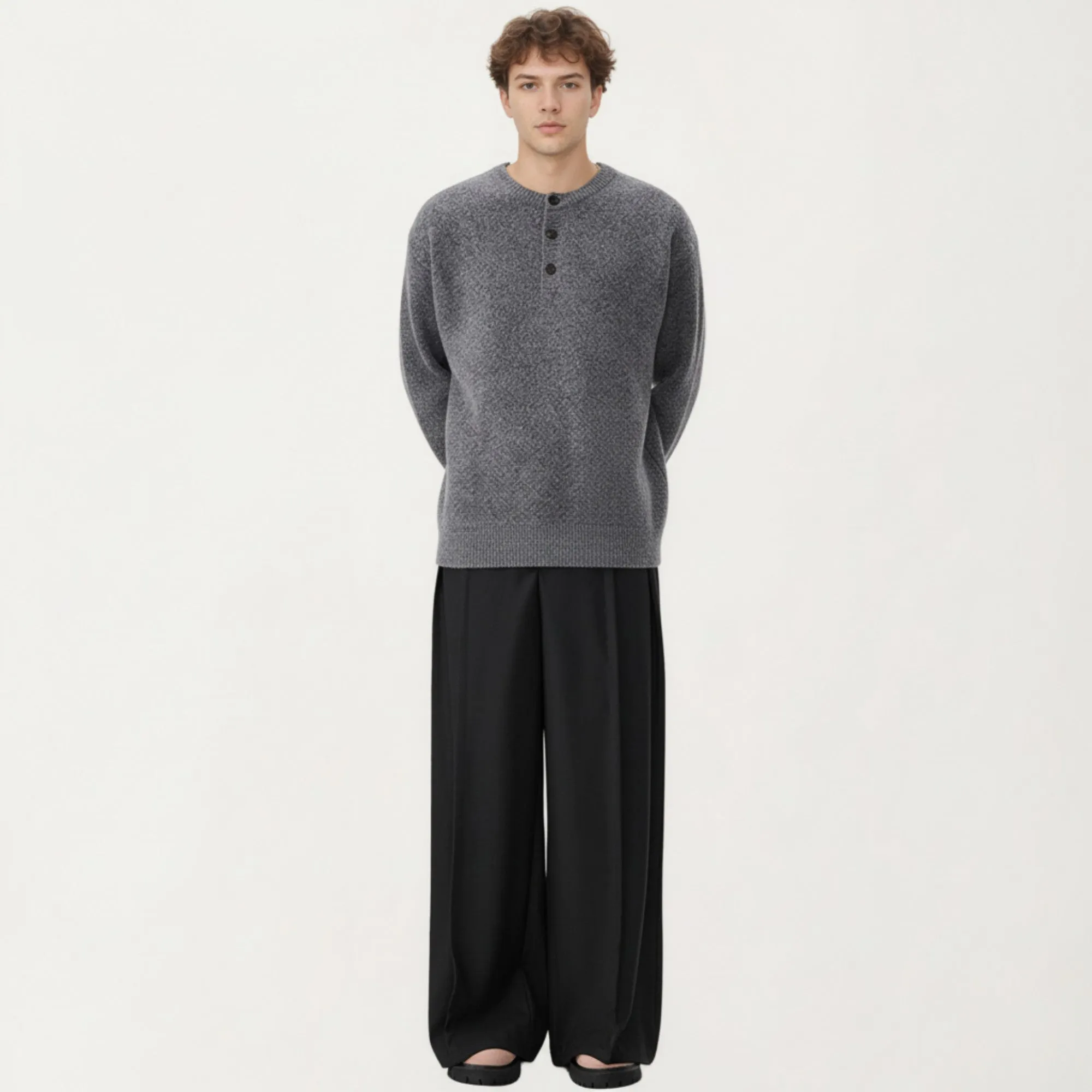 Men's Long Sleeve Knit Henley Sweater with Ribbed Trim sold by Anna-Kaci product image thumbnail 3