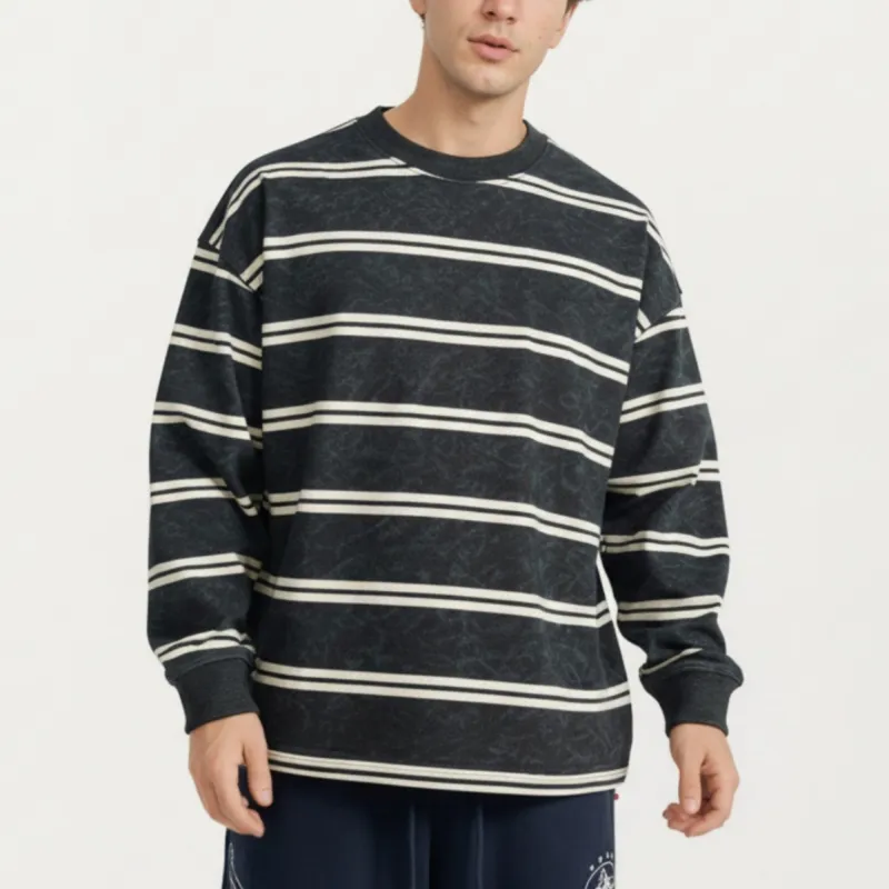 Anna-Kaci Men's Striped Crewneck Sweatshirt with Ribbed Trim and Relaxed Fit sold by Anna-Kaci
