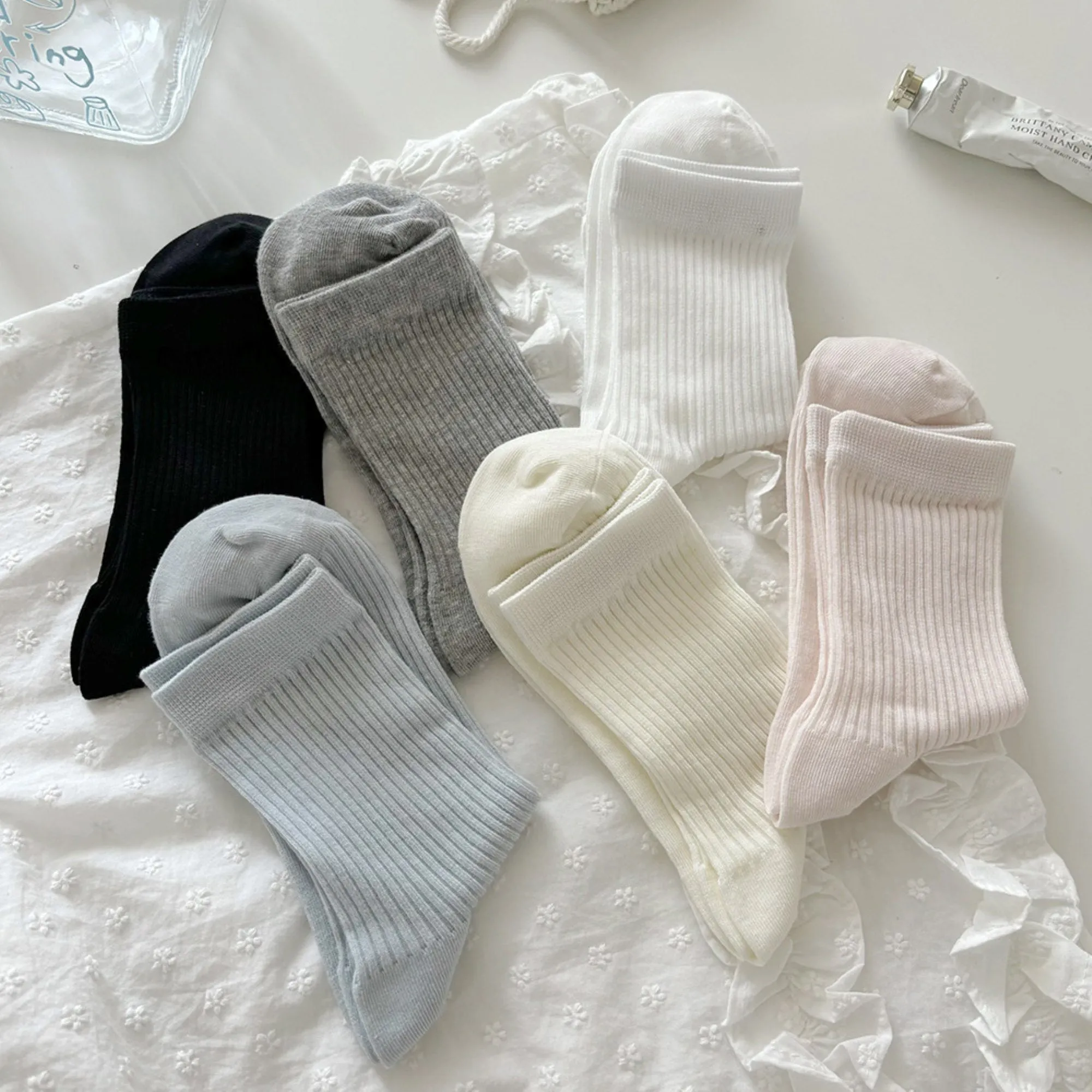 Anna-Kaci Women's 3-Pair Ribbed Crew Socks Soft Stretch Knit Classic Everyday Comfort Sock Set sold by Anna-Kaci product image thumbnail 3