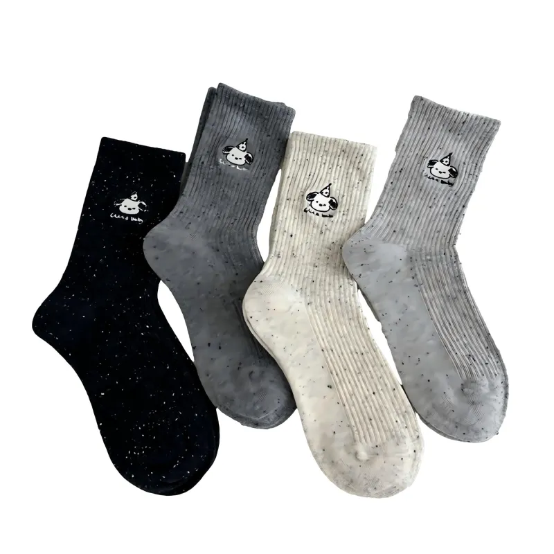 Anna-Kaci Women's 4-Pair Ribbed Crew Socks with Speckled Knit Cartoon Graphic Soft Knit Everyday Sock Set sold by Anna-Kaci