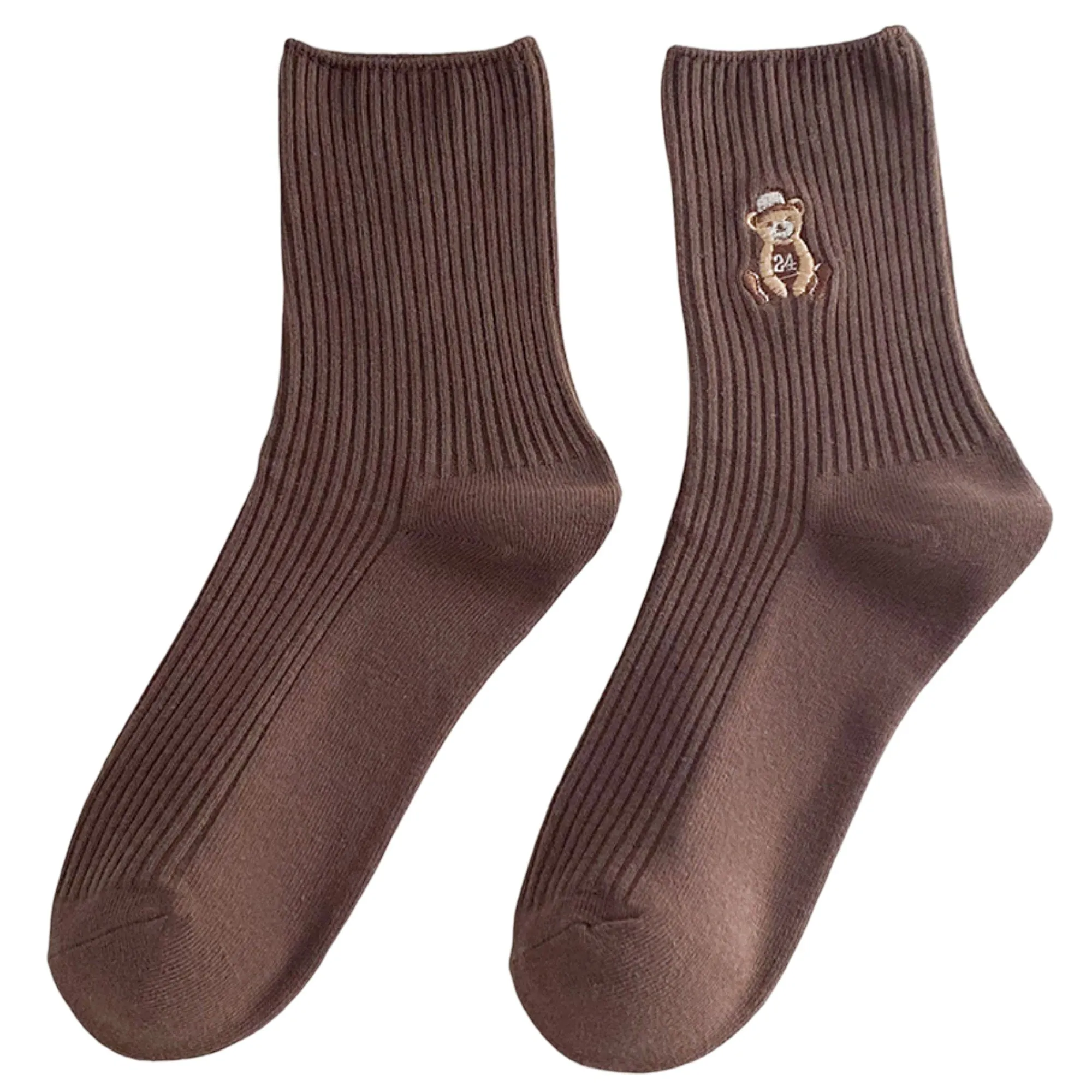 Anna-Kaci Women's 5-Pair Ribbed Crew Socks with Embroidered Teddy Bear Soft Knit Everyday Comfort Sock Set sold by Anna-Kaci product image thumbnail 4