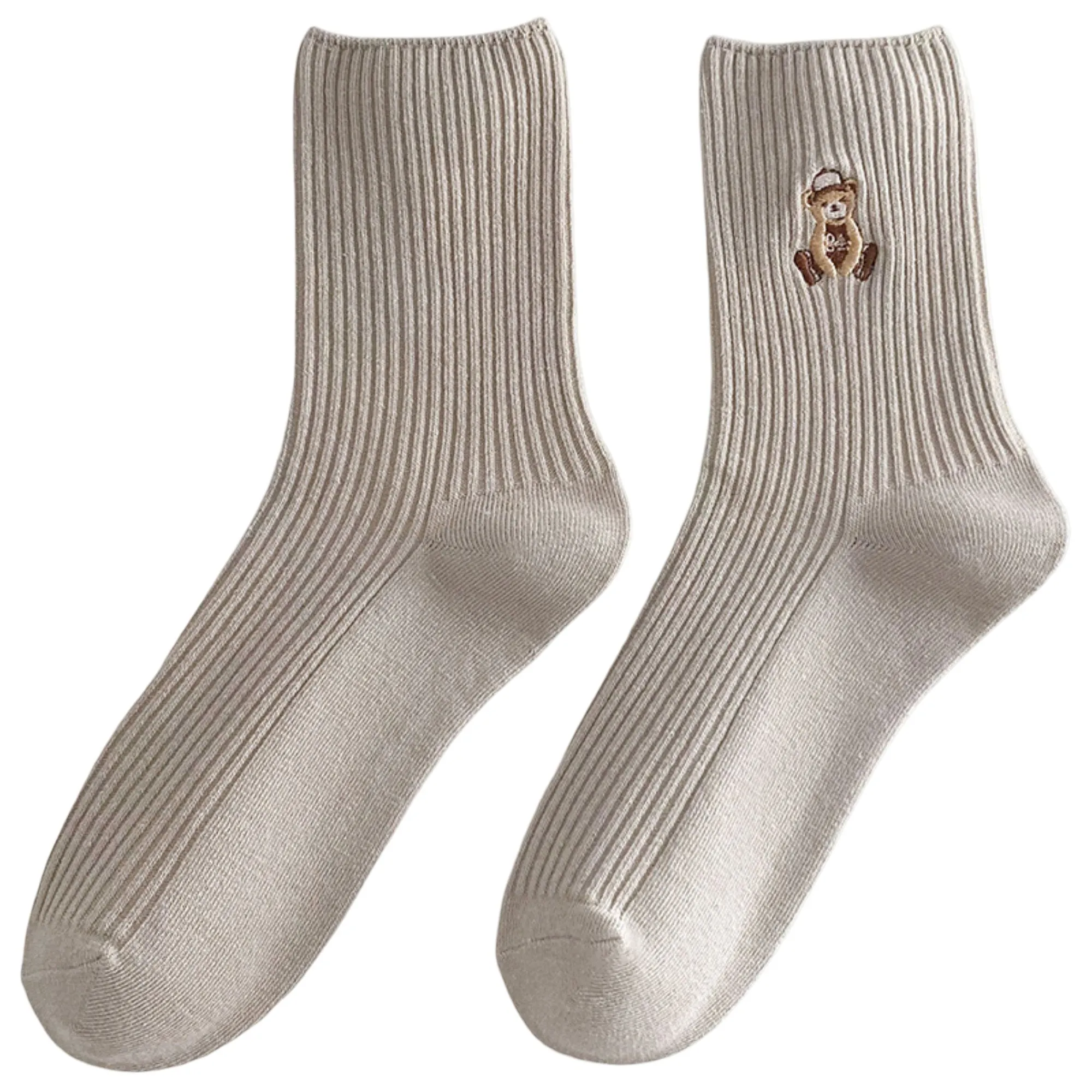 Anna-Kaci Women's 5-Pair Ribbed Crew Socks with Embroidered Teddy Bear Soft Knit Everyday Comfort Sock Set sold by Anna-Kaci product image thumbnail 2