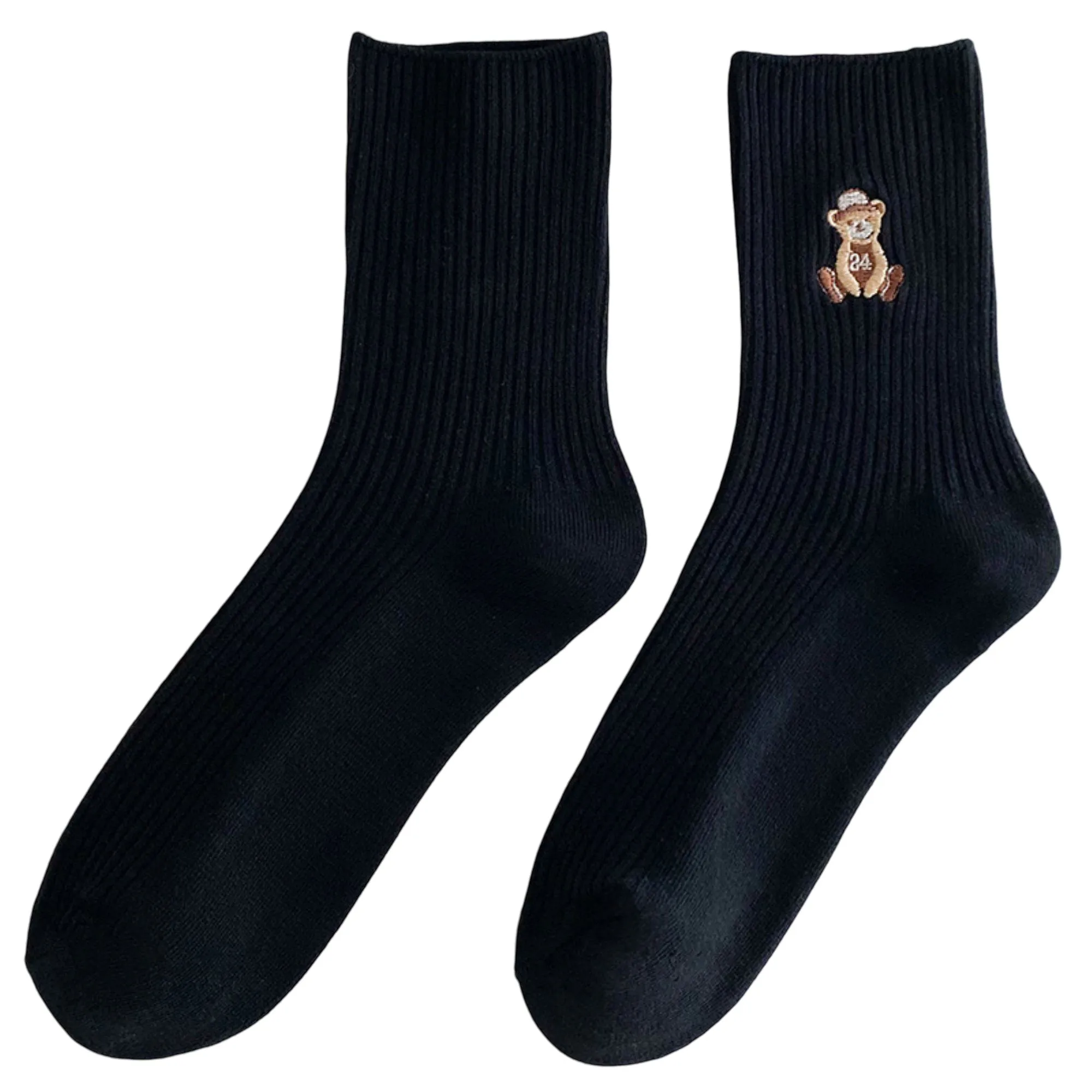 Anna-Kaci Women's 5-Pair Ribbed Crew Socks with Embroidered Teddy Bear Soft Knit Everyday Comfort Sock Set sold by Anna-Kaci product image thumbnail 3