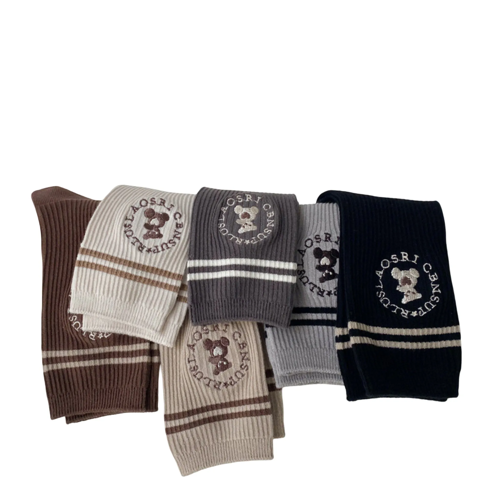 Anna-Kaci Women's 3-Pair Ribbed Crew Socks with Embroidered Teddy Graphic Stripe Detail Soft Knit Everyday Sock Set sold by Anna-Kaci product image thumbnail 3