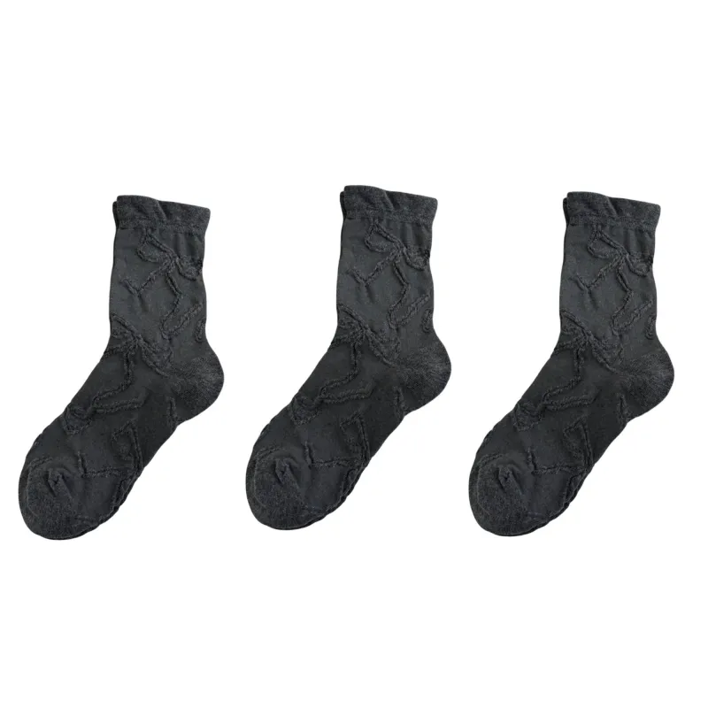 Anna-Kaci Women's 3-Pair Sheer Crew Socks with Textured Bow Pattern Lightweight Mesh Everyday Sock Set sold by Anna-Kaci