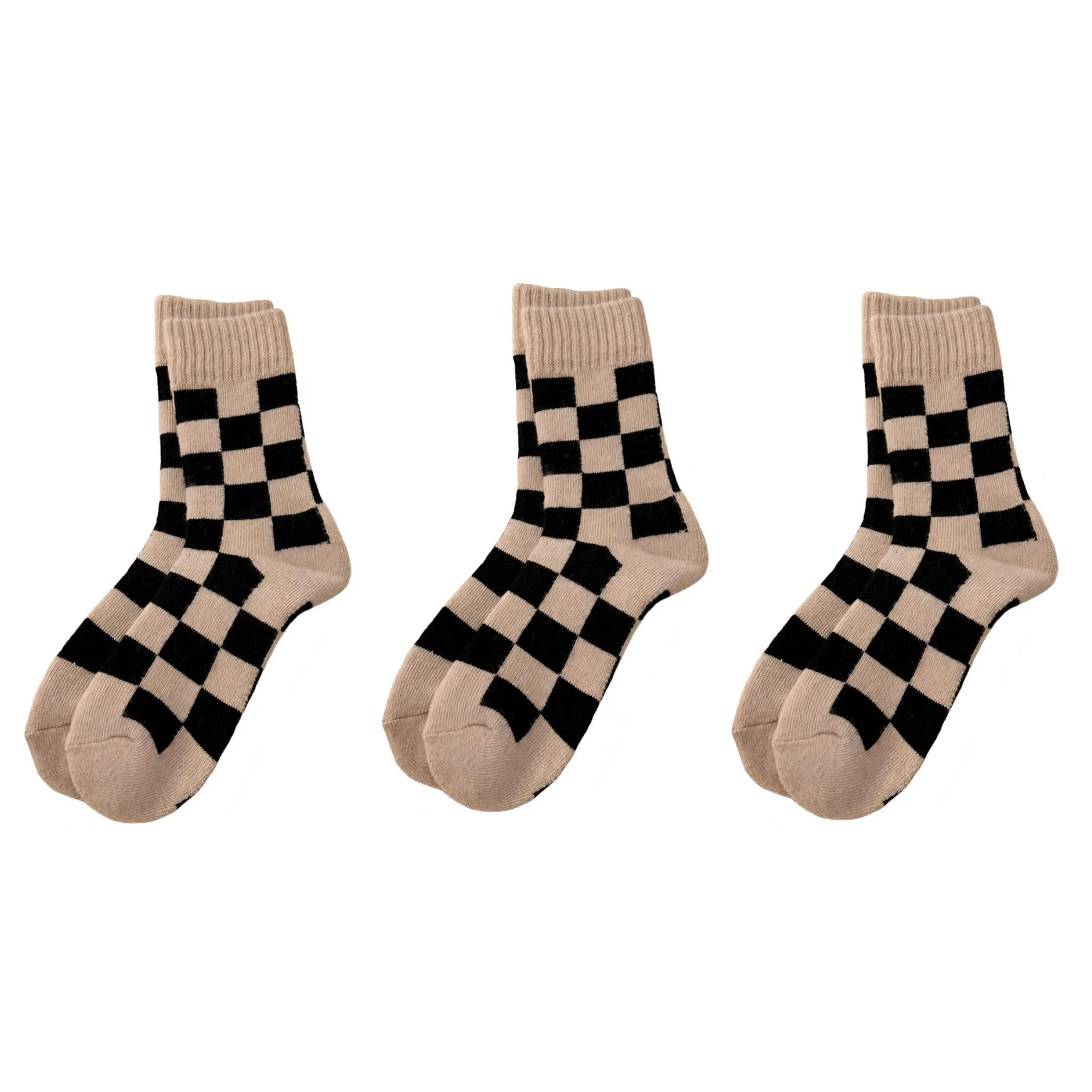Anna-Kaci Women's 3-Pair Checkerboard Crew Socks Soft Knit Fabric Ribbed Cuff Comfortable Everyday Giftable Sock Set sold by Anna-Kaci product image thumbnail 5