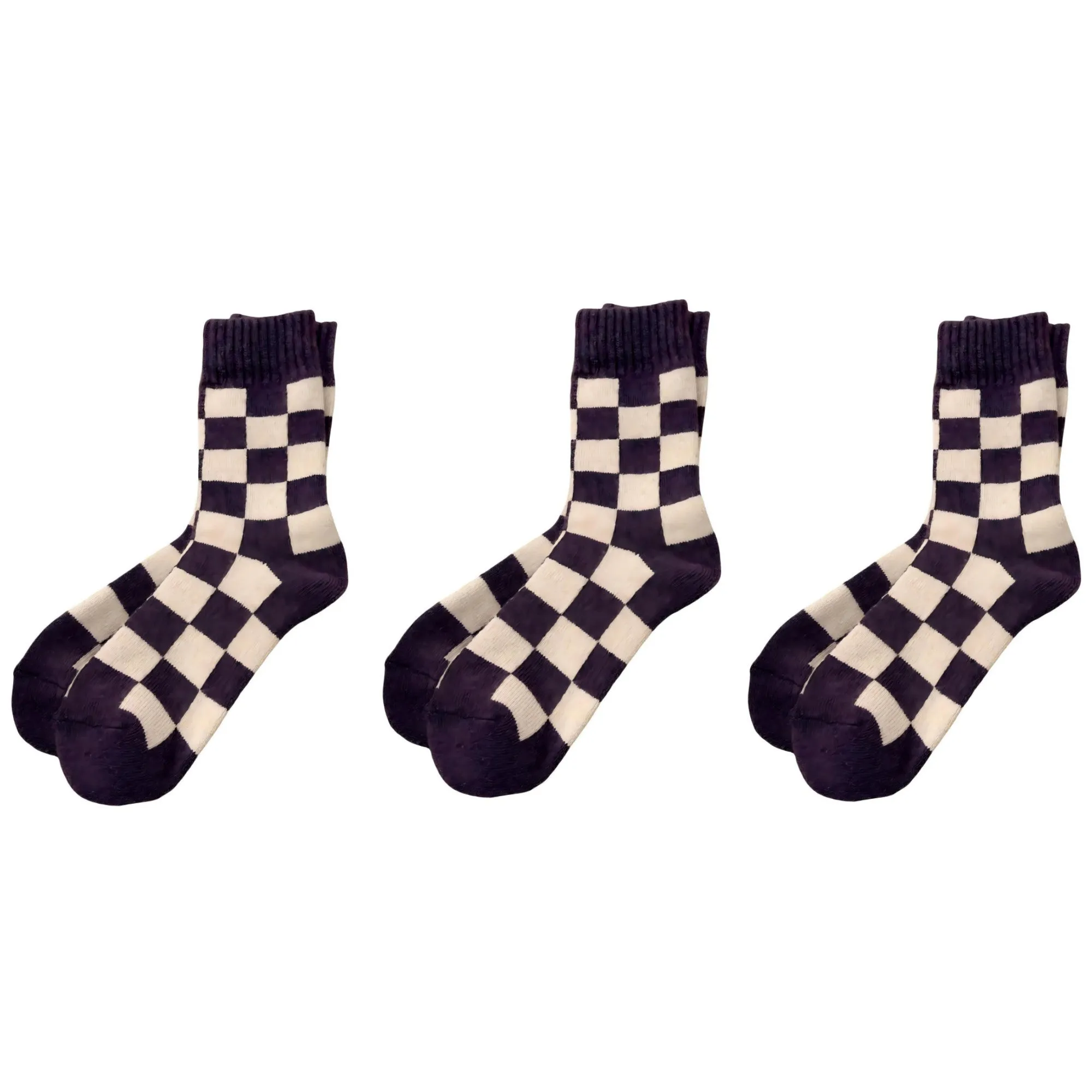 Anna-Kaci Women's 3-Pair Checkerboard Crew Socks Soft Knit Fabric Ribbed Cuff Comfortable Everyday Giftable Sock Set sold by Anna-Kaci