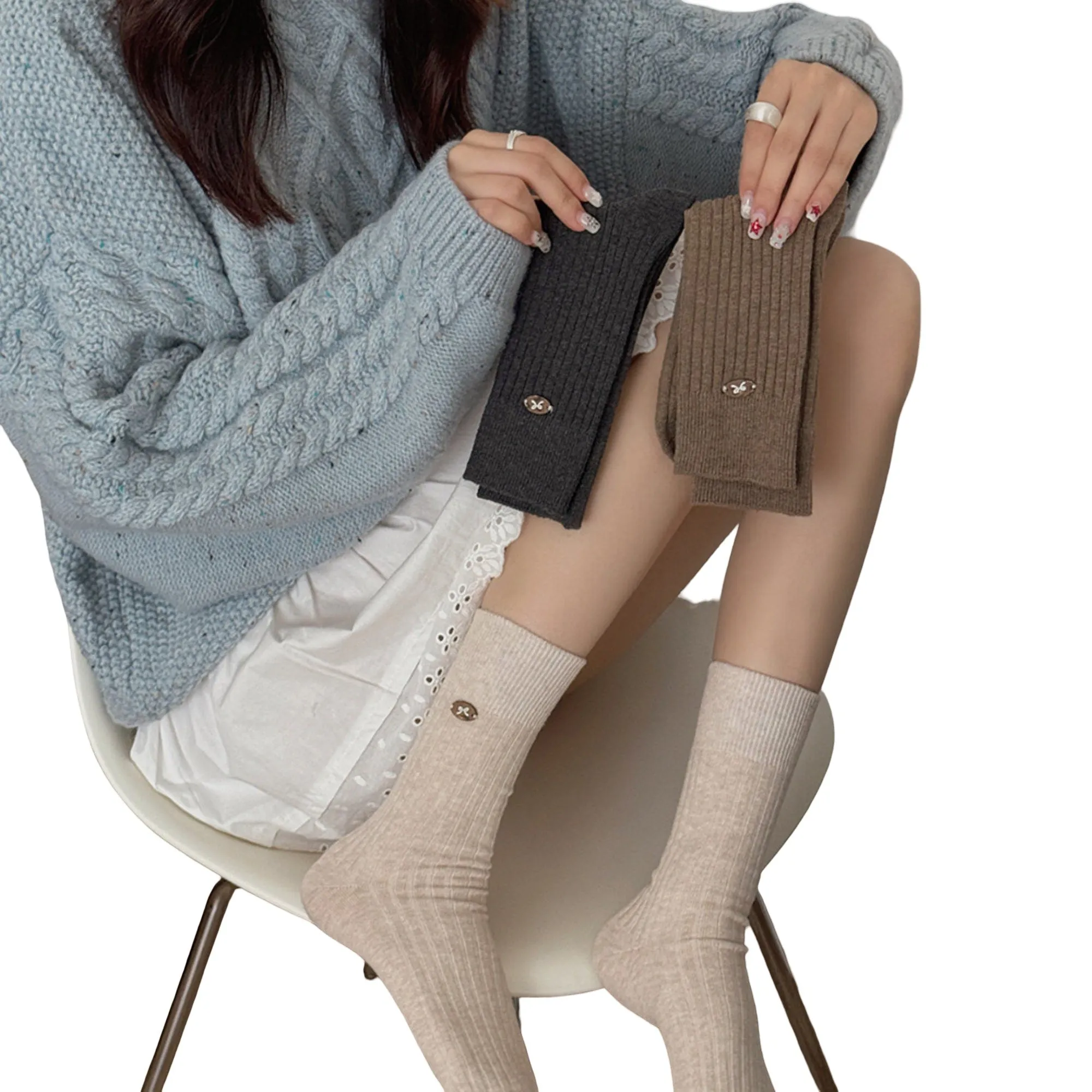 Anna-Kaci Women's 3-Pair Ribbed Crew Socks Soft Stretch Knit with Subtle Embblem Detail Comfortable Everyday Sock Set sold by Anna-Kaci product image thumbnail 4