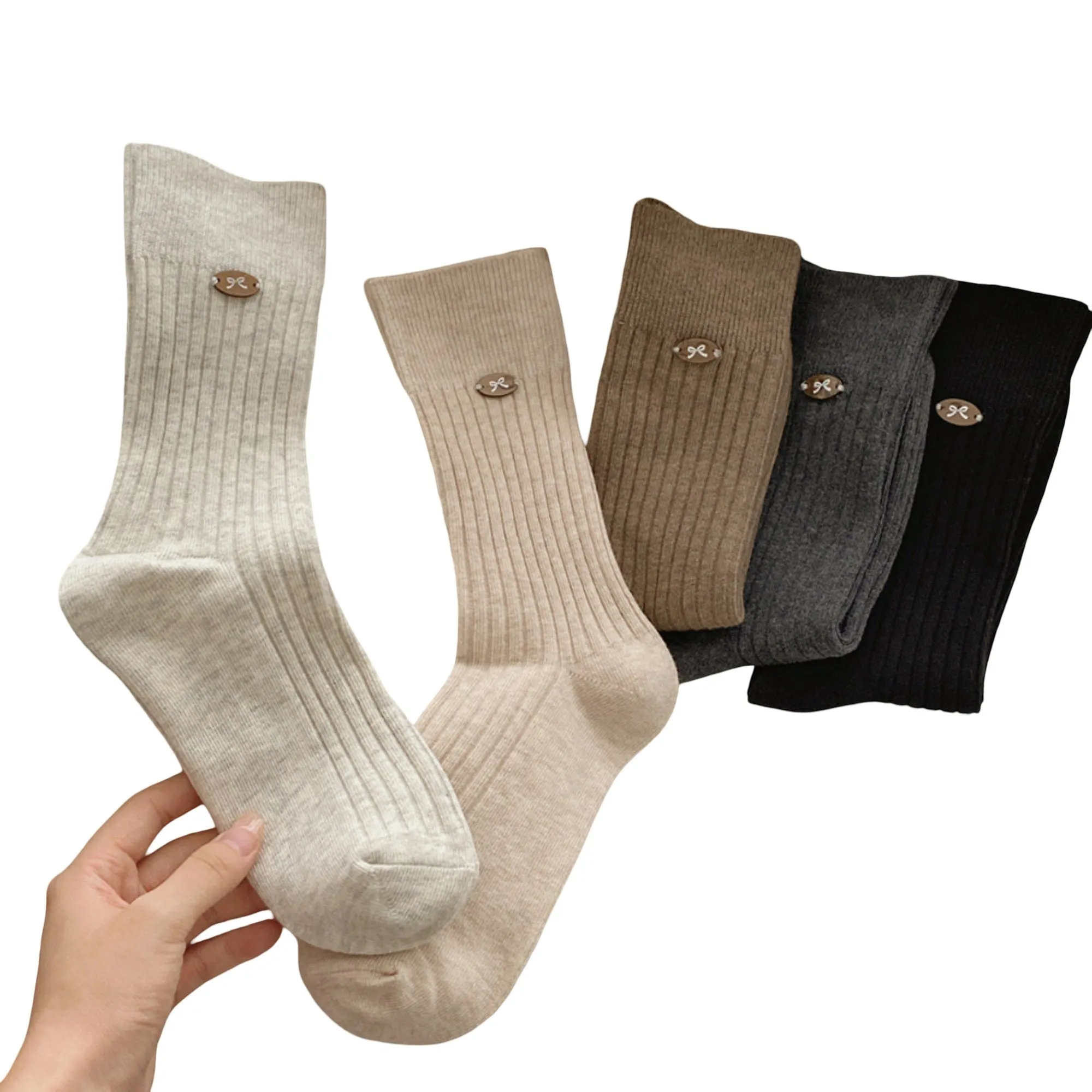 Anna-Kaci Women's 3-Pair Ribbed Crew Socks Soft Stretch Knit with Subtle Embblem Detail Comfortable Everyday Sock Set sold by Anna-Kaci product image thumbnail 2