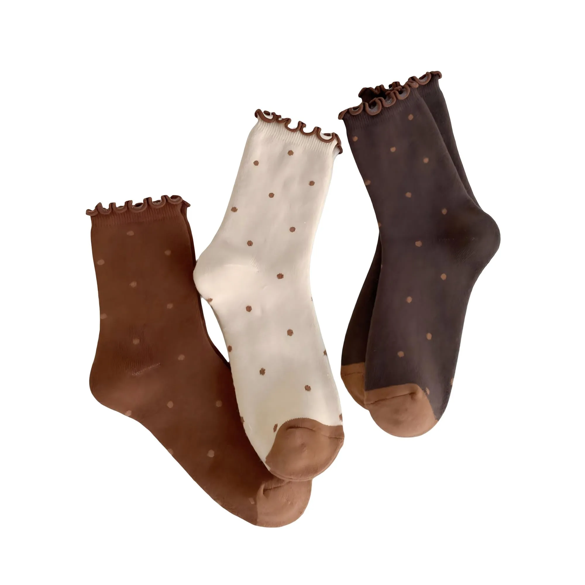 Anna-Kaci Women's 3-Pair Sheer Crew Socks with Polka Dot Pattern Ruffle Cuff Lightweight Dressy Giftable Sock Set sold by Anna-Kaci