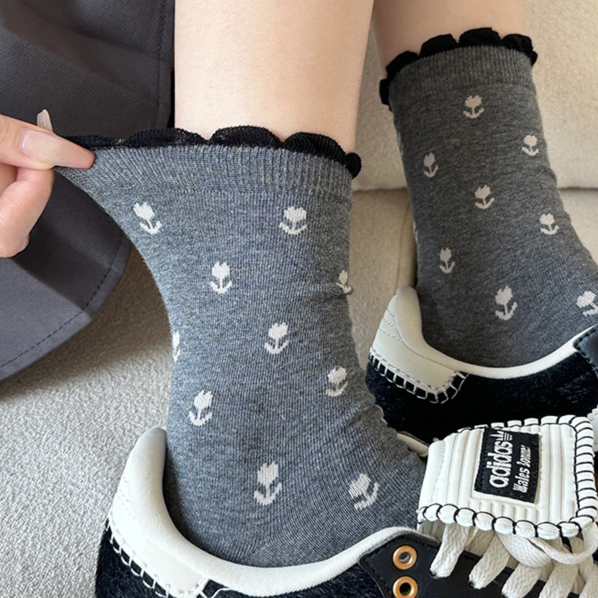 Anna-Kaci Women's 3 Pair Crew Socks Minimal Printed Design Soft Stretch Knit Mid Calf Casual Sock Set US 5-10.5 sold by Anna-Kaci product image thumbnail 2