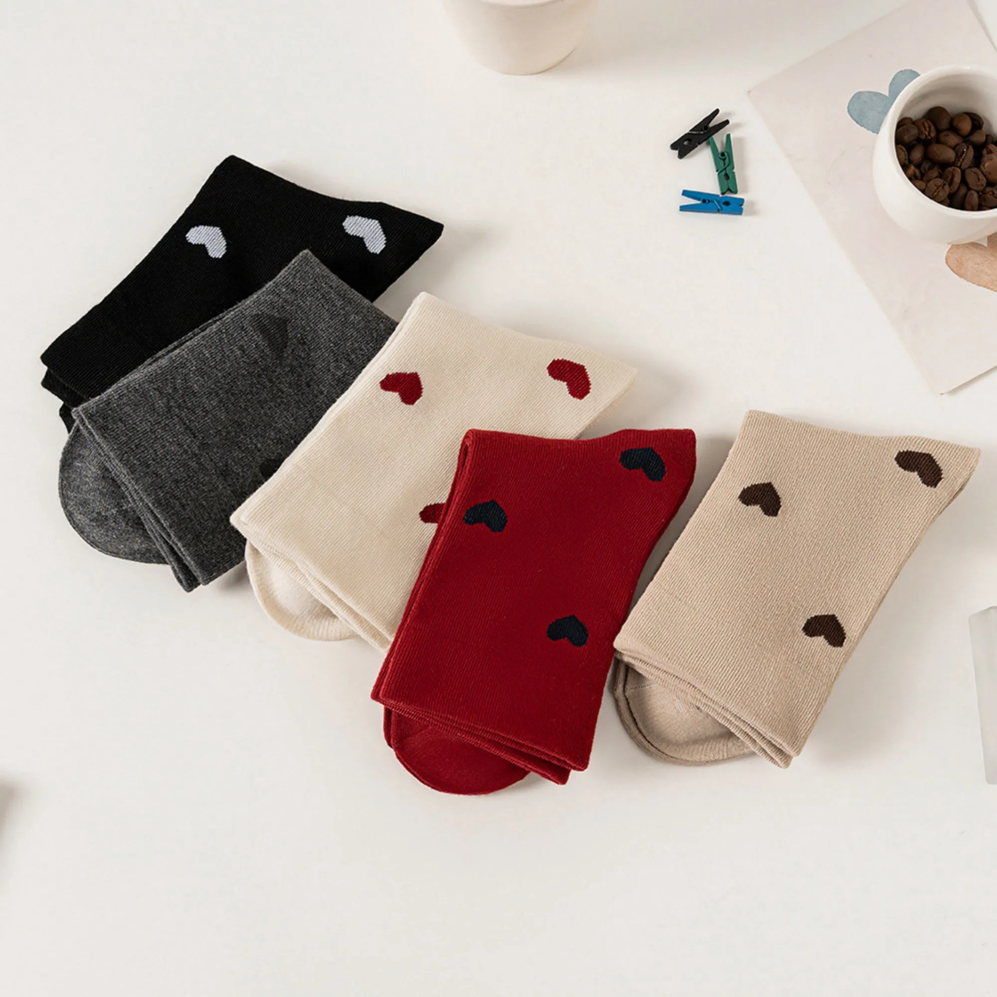 Anna-Kaci Women's 5 Pair Crew Socks Heart Pattern Soft Stretch Knit Mid Calf Casual Giftable Sock Set US 5-10.5 sold by Anna-Kaci product image thumbnail 4