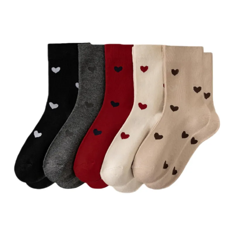 Anna-Kaci Women's 5 Pair Crew Socks Heart Pattern Soft Stretch Knit Mid Calf Casual Giftable Sock Set US 5-10.5 sold by Anna-Kaci