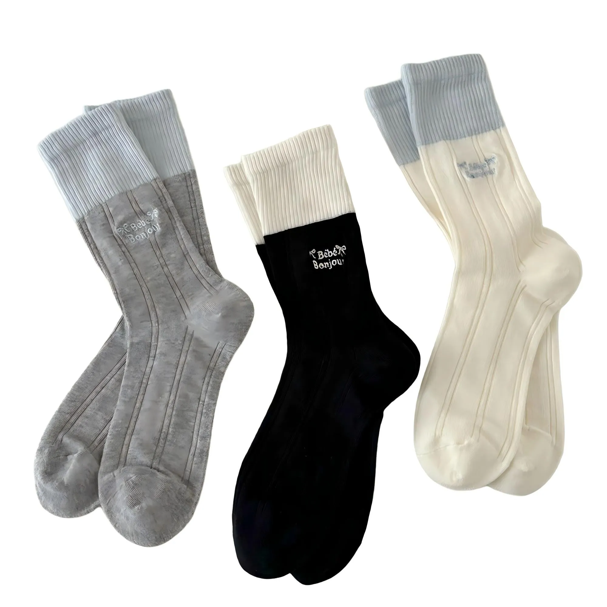 Anna-Kaci Women's 3-Pair Crew Sock Set Ribbed Knit Soft Stretch Comfortable Everyday Socks sold by Anna-Kaci