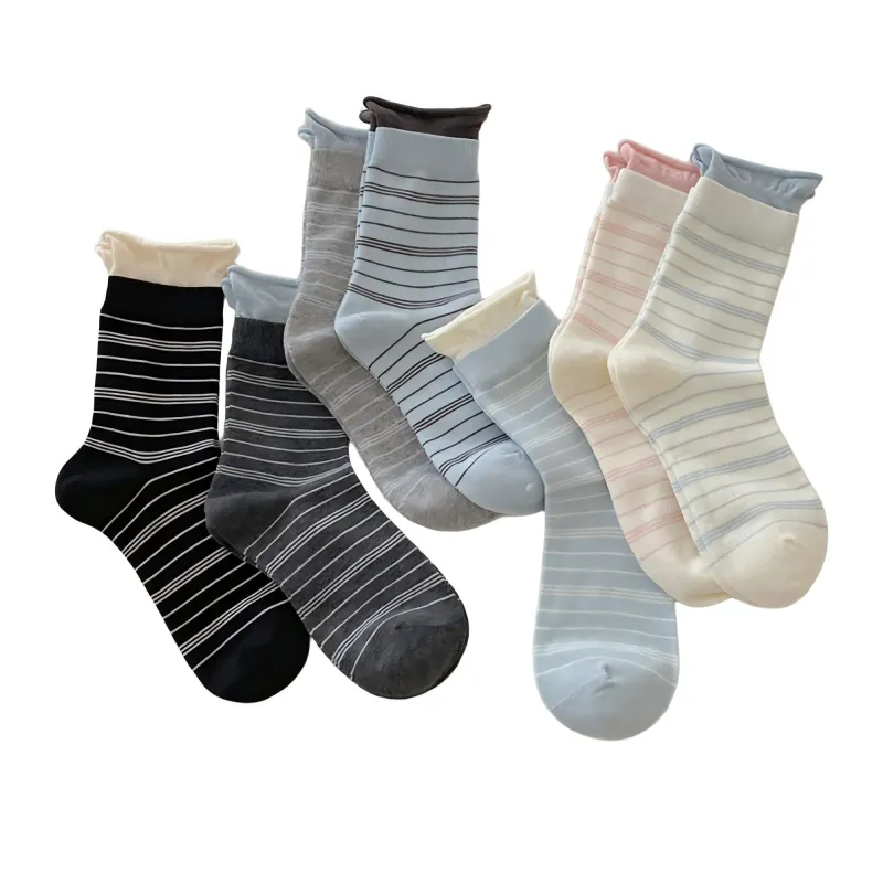 Anna-Kaci Women's 7-Pair Crew Sock Set Striped Knit Soft Stretch Comfortable Everyday Socks sold by Anna-Kaci