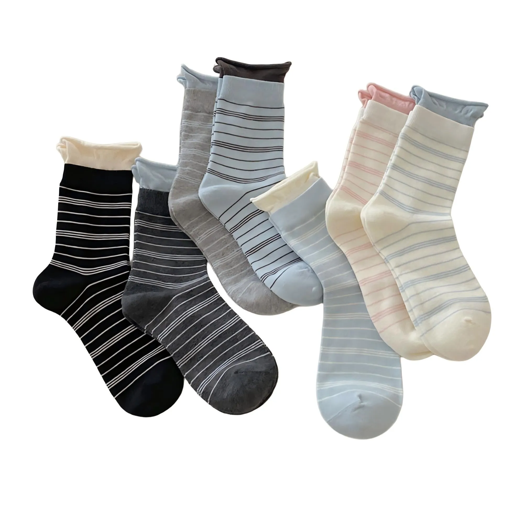 Anna-Kaci Women's 7-Pair Crew Sock Set Striped Knit Soft Stretch Comfortable Everyday Socks sold by Anna-Kaci