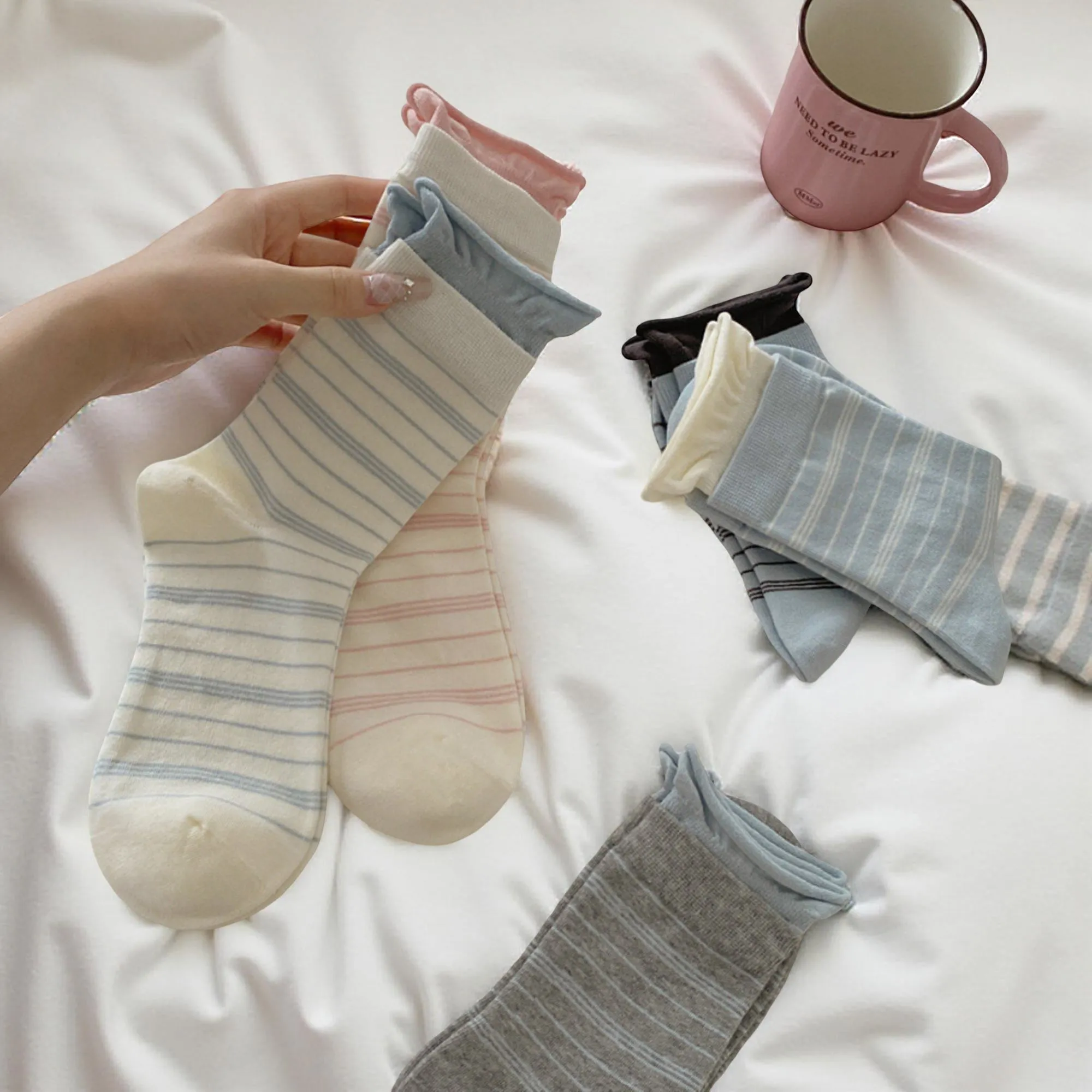 Anna-Kaci Women's 7-Pair Crew Sock Set Striped Knit Soft Stretch Comfortable Everyday Socks sold by Anna-Kaci product image thumbnail 2