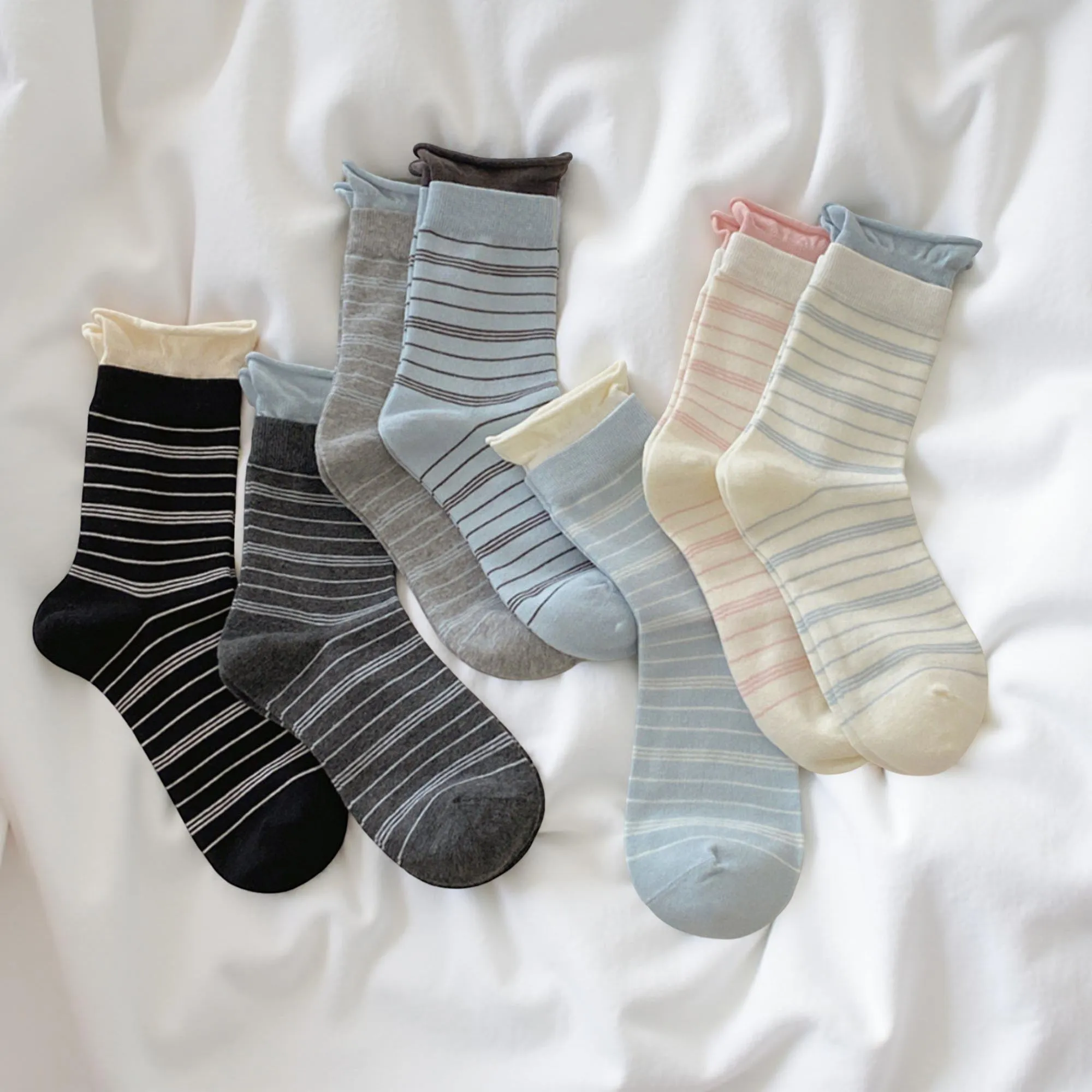 Anna-Kaci Women's 7-Pair Crew Sock Set Striped Knit Soft Stretch Comfortable Everyday Socks sold by Anna-Kaci product image thumbnail 3