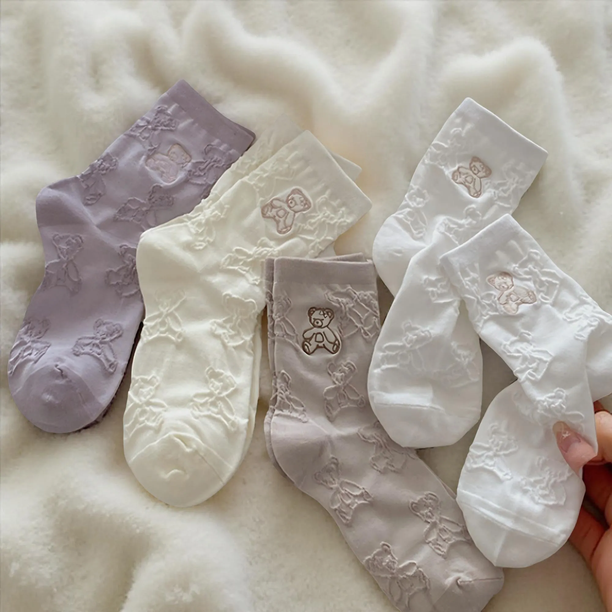 Anna-Kaci Women's 3-Pair Crew Sock Set Teddy Bear Textured Knit Soft Stretch Comfortable Everyday Socks sold by Anna-Kaci product image thumbnail 3