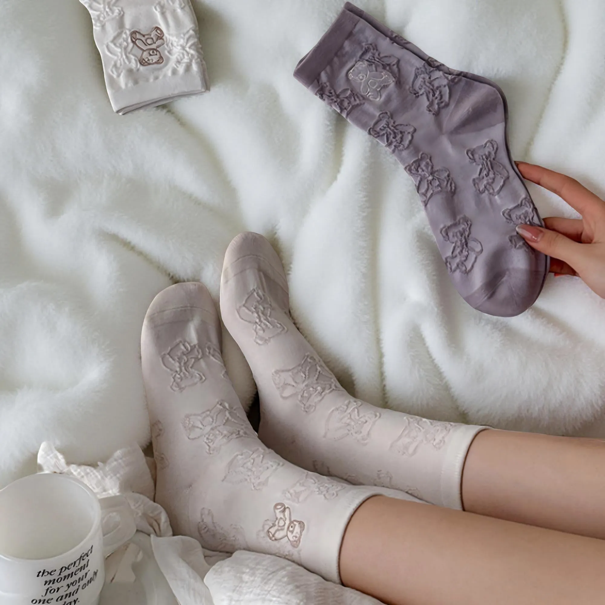 Anna-Kaci Women's 3-Pair Crew Sock Set Teddy Bear Textured Knit Soft Stretch Comfortable Everyday Socks sold by Anna-Kaci product image thumbnail 2