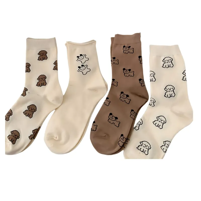 Anna-Kaci Women's 4-Pair Crew Sock Set Puppy Print Soft Stretch Knit Comfortable Everyday Socks made by Anna-Kaci