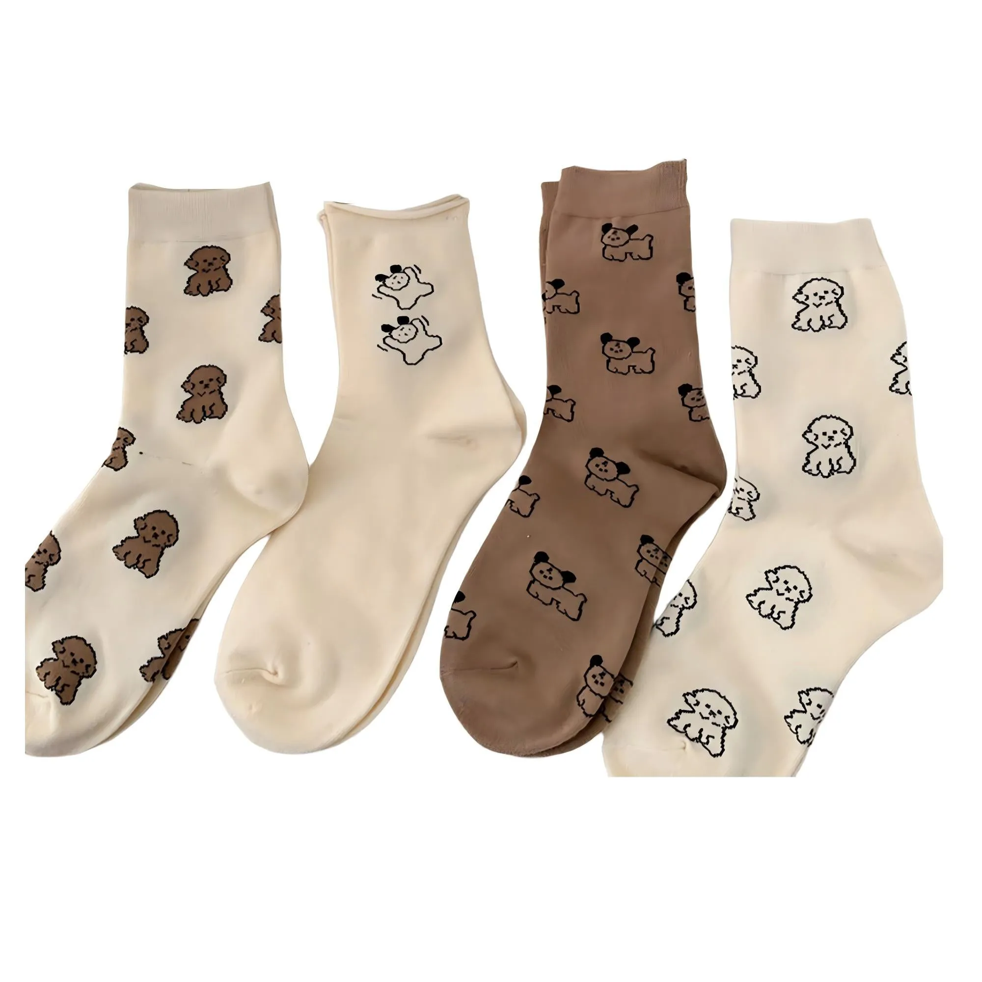 Anna-Kaci Women's 4-Pair Crew Sock Set Puppy Print Soft Stretch Knit Comfortable Everyday Socks sold by Anna-Kaci