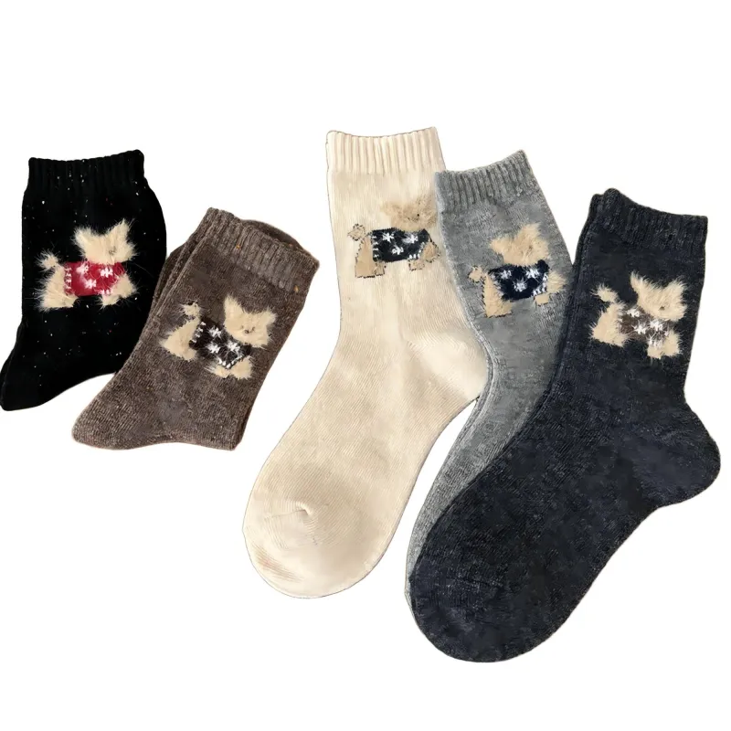 Anna-Kaci Women's Soft Knit Crew Socks 5 Pair Set with Textured Puppy Design and Ribbed Comfort Fit made by Anna-Kaci