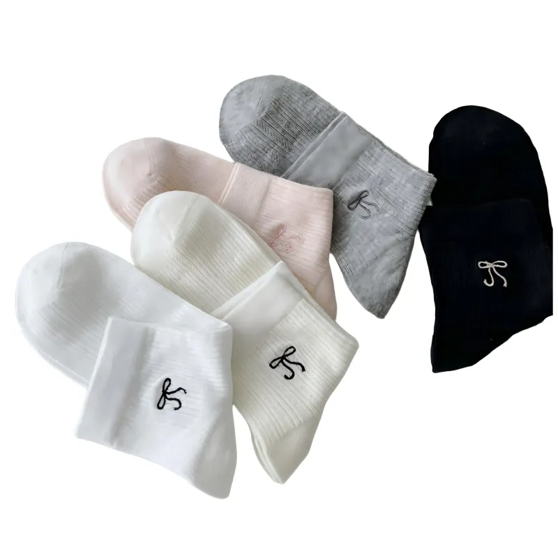 Anna-Kaci Women's Ribbed Crew Socks 5 Pair Soft Stretch Knit with Embroidered Bow Detail sold by Anna-Kaci