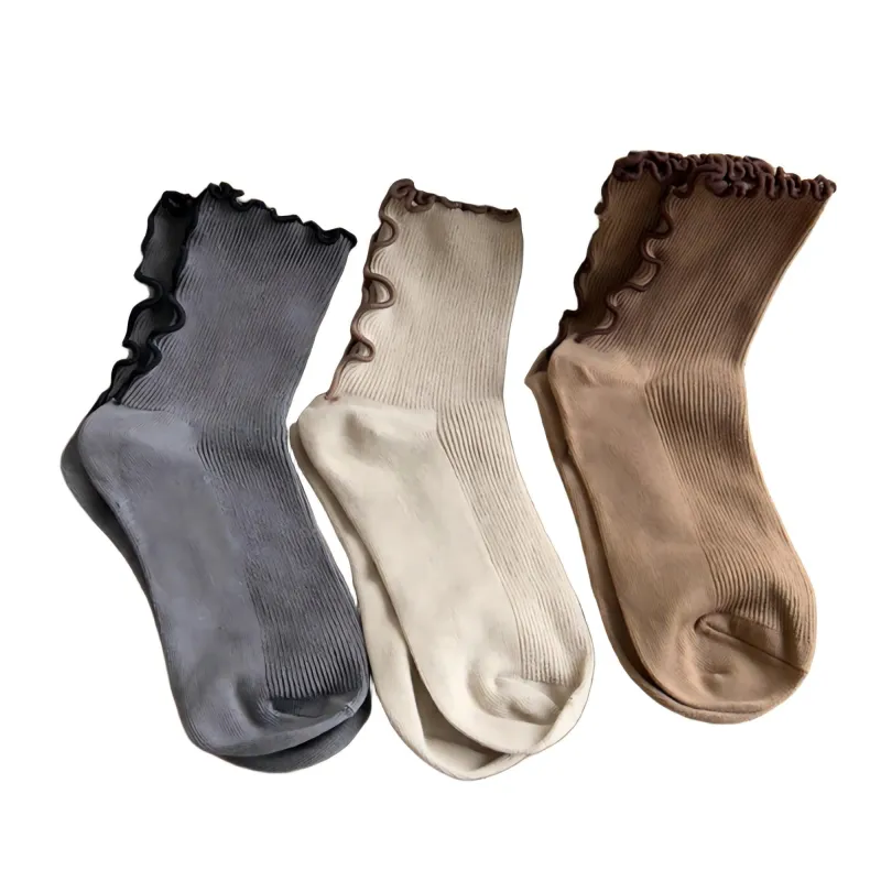 Anna-Kaci Women's Ribbed Crew Socks 3 Pair Soft Stretch Knit Lettuce Edge Cuff Classic Everyday Style sold by Anna-Kaci